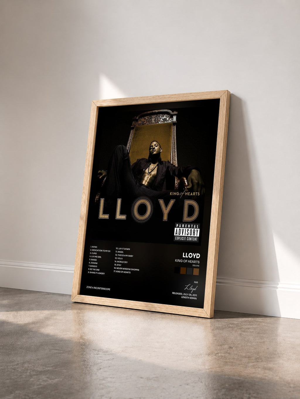 #bois Tableau de l'album King Of Hearts (Deluxe) de Lloyd vu de trois quarts, cadre en bois brut