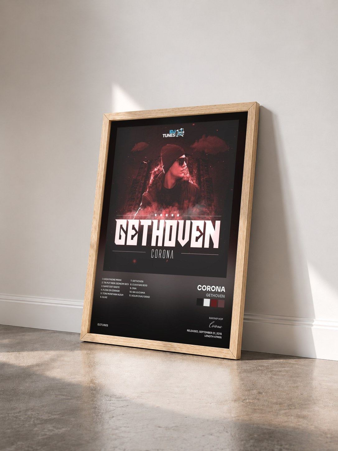 #bois Tableau de l'album Gethoven de Corona vu de trois quarts, cadre en bois brut