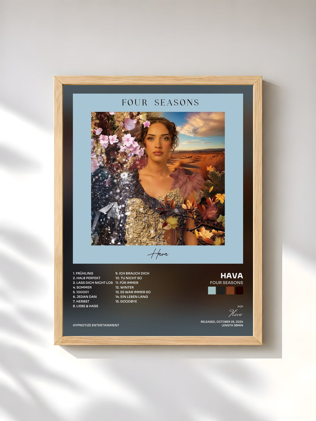 #bois Tableau de l'album FOUR SEASONS de Hava, cadre en bois brut, imprimé et encadré en France