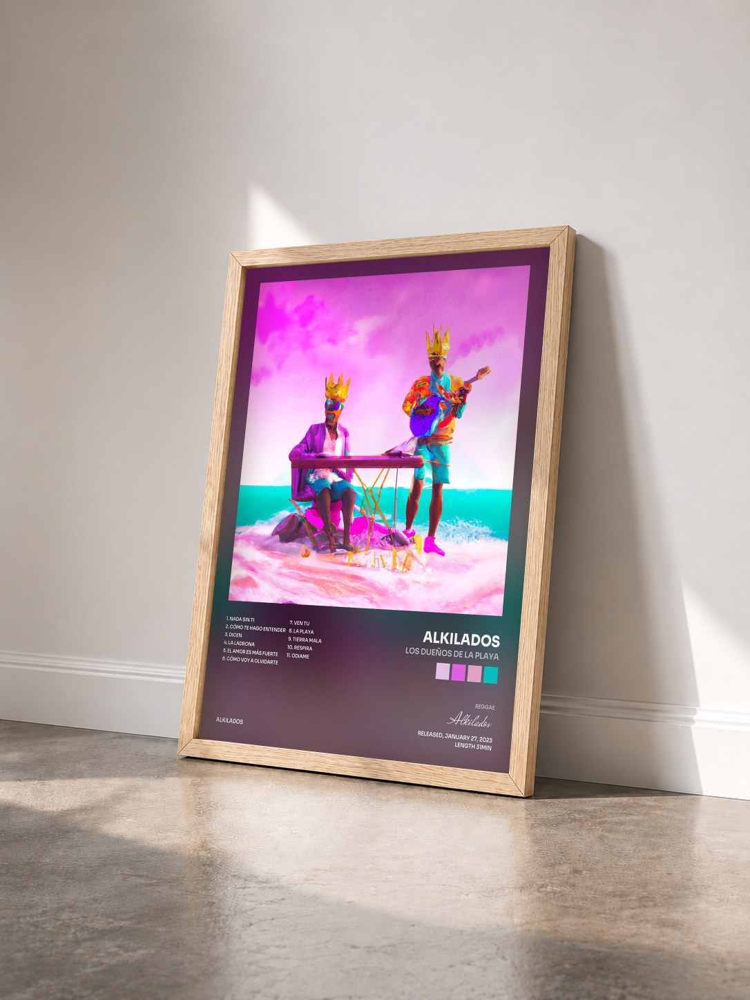 #bois Tableau de l'album Los Dueños De La Playa de Alkilados vu de trois quarts, cadre en bois brut