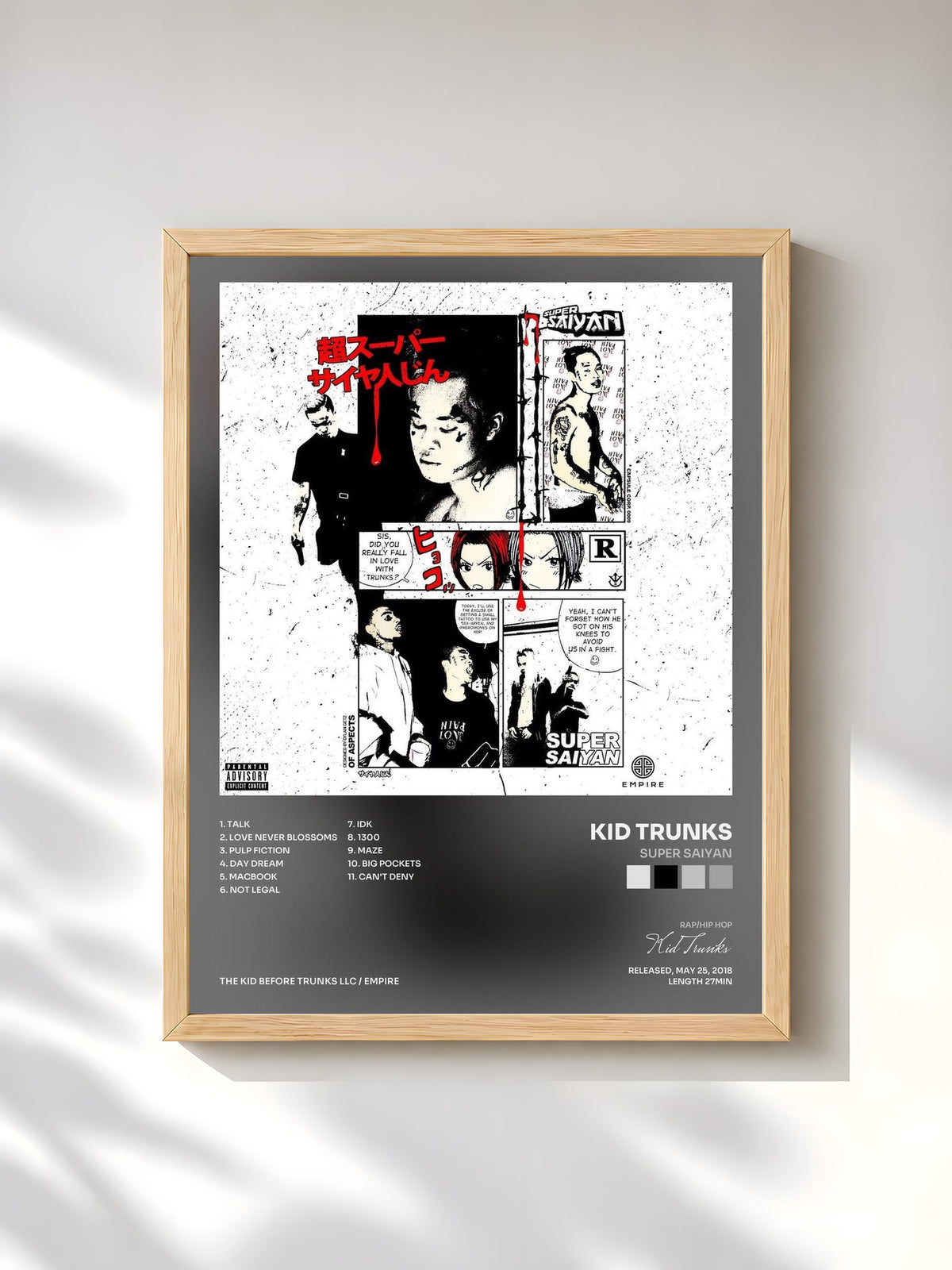 #bois Tableau de l'album Super Saiyan de Kid Trunks, cadre en bois brut, imprimé et encadré en France