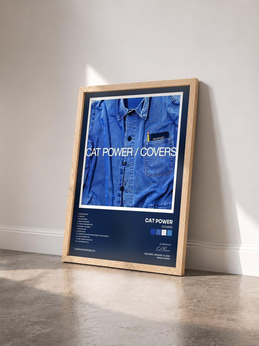 #bois Tableau de l'album Covers de Cat Power vu de trois quarts, cadre en bois brut