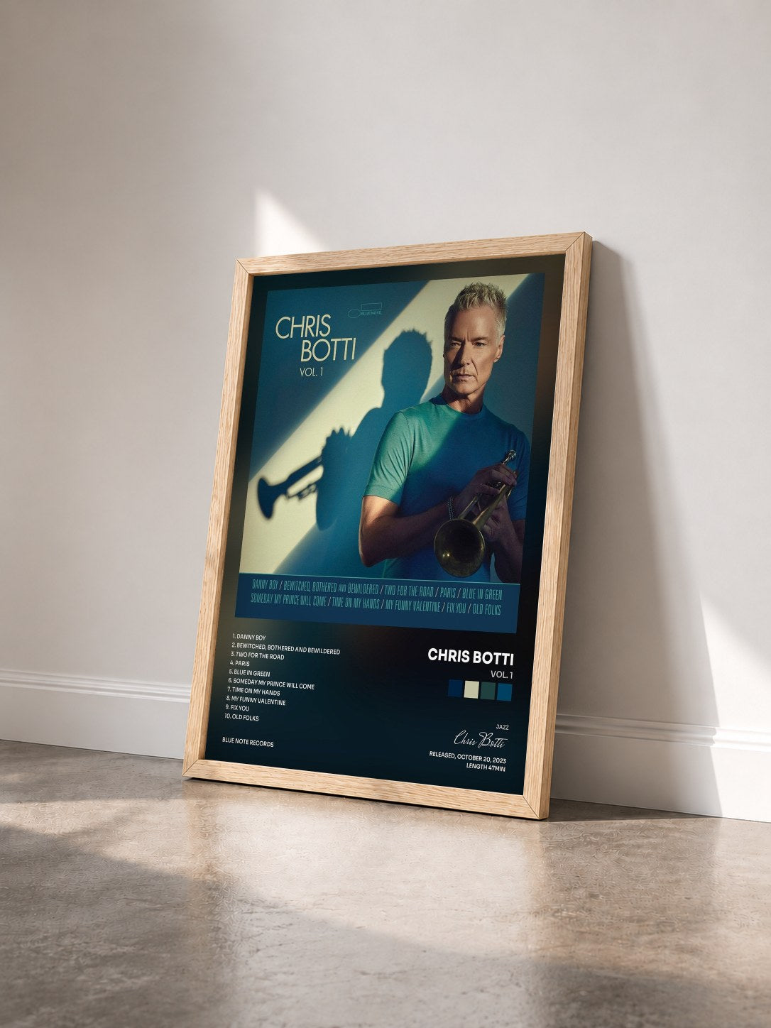 #bois Tableau de l'album Vol. 1 de Chris Botti vu de trois quarts, cadre en bois brut