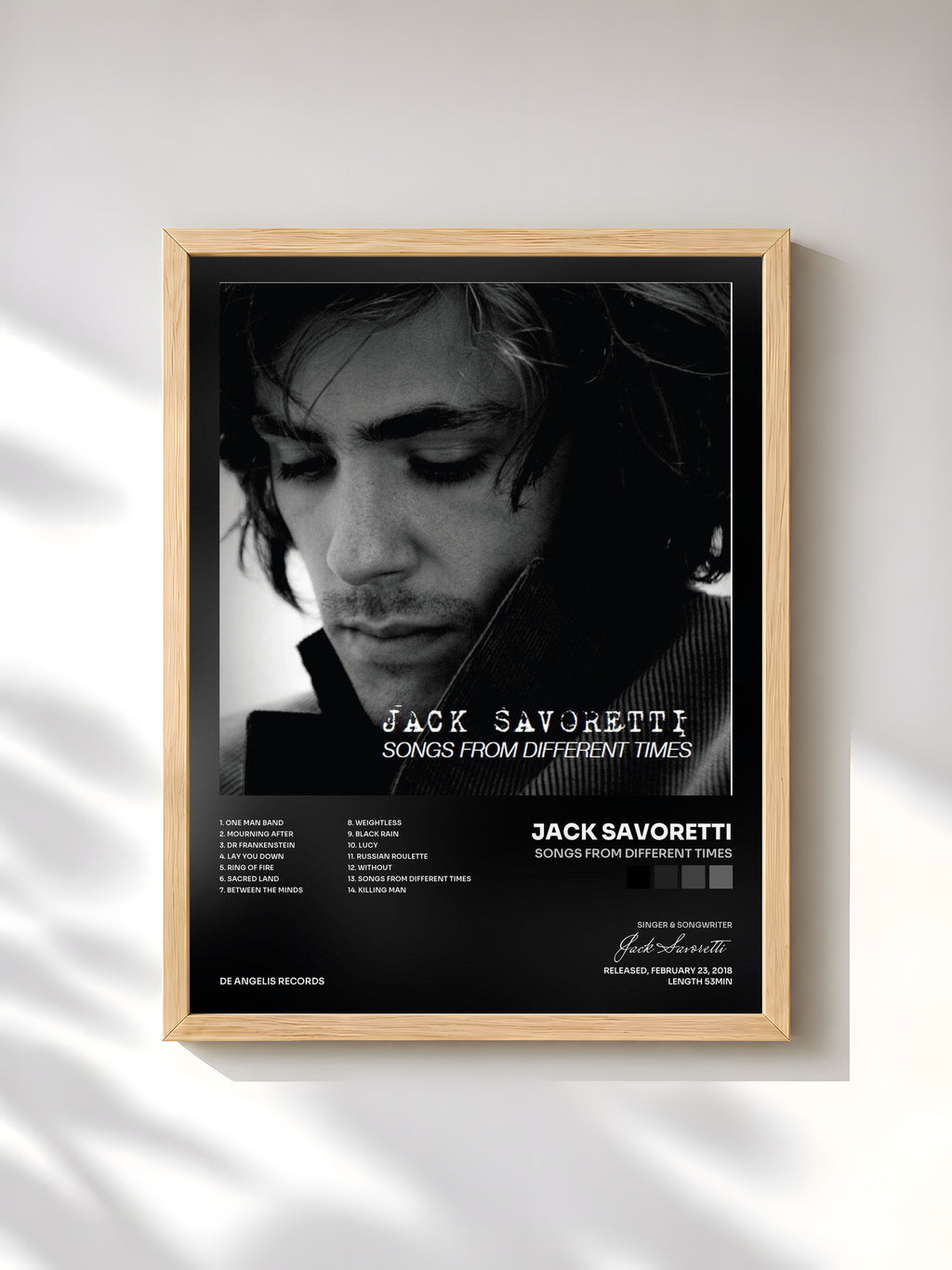 #bois Tableau de l'album Songs From Different Times de Jack Savoretti, cadre en bois brut, imprimé et encadré en France