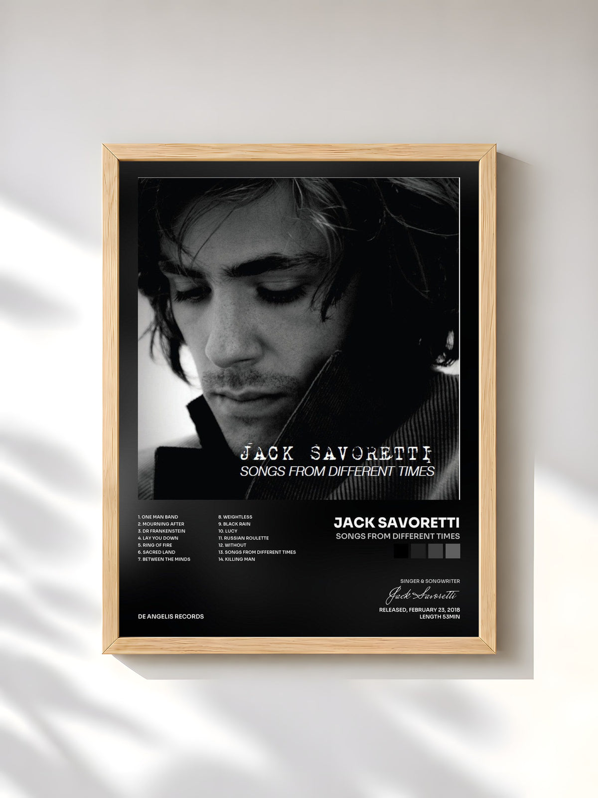 #bois Tableau de l'album Songs From Different Times de Jack Savoretti, cadre en bois brut, imprimé et encadré en France