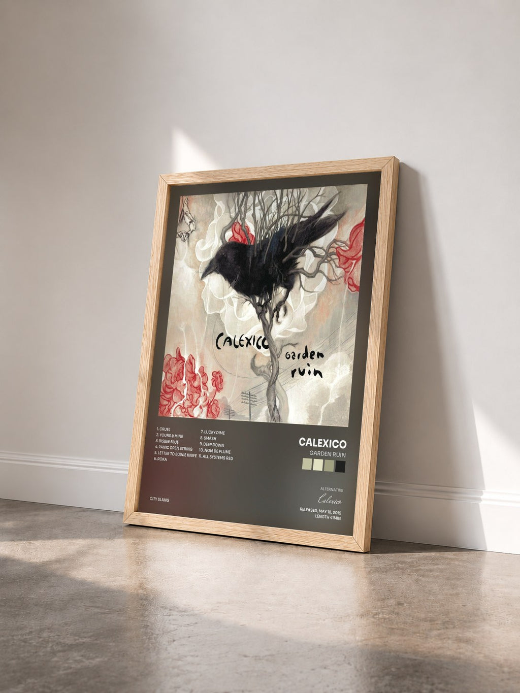 #bois Tableau de l'album Garden Ruin de Calexico vu de trois quarts, cadre en bois brut