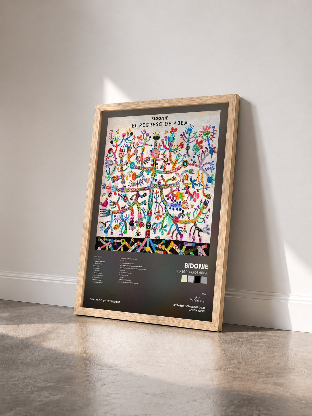 #bois Tableau de l'album El Regreso de Abba de Sidonie vu de trois quarts, cadre en bois brut