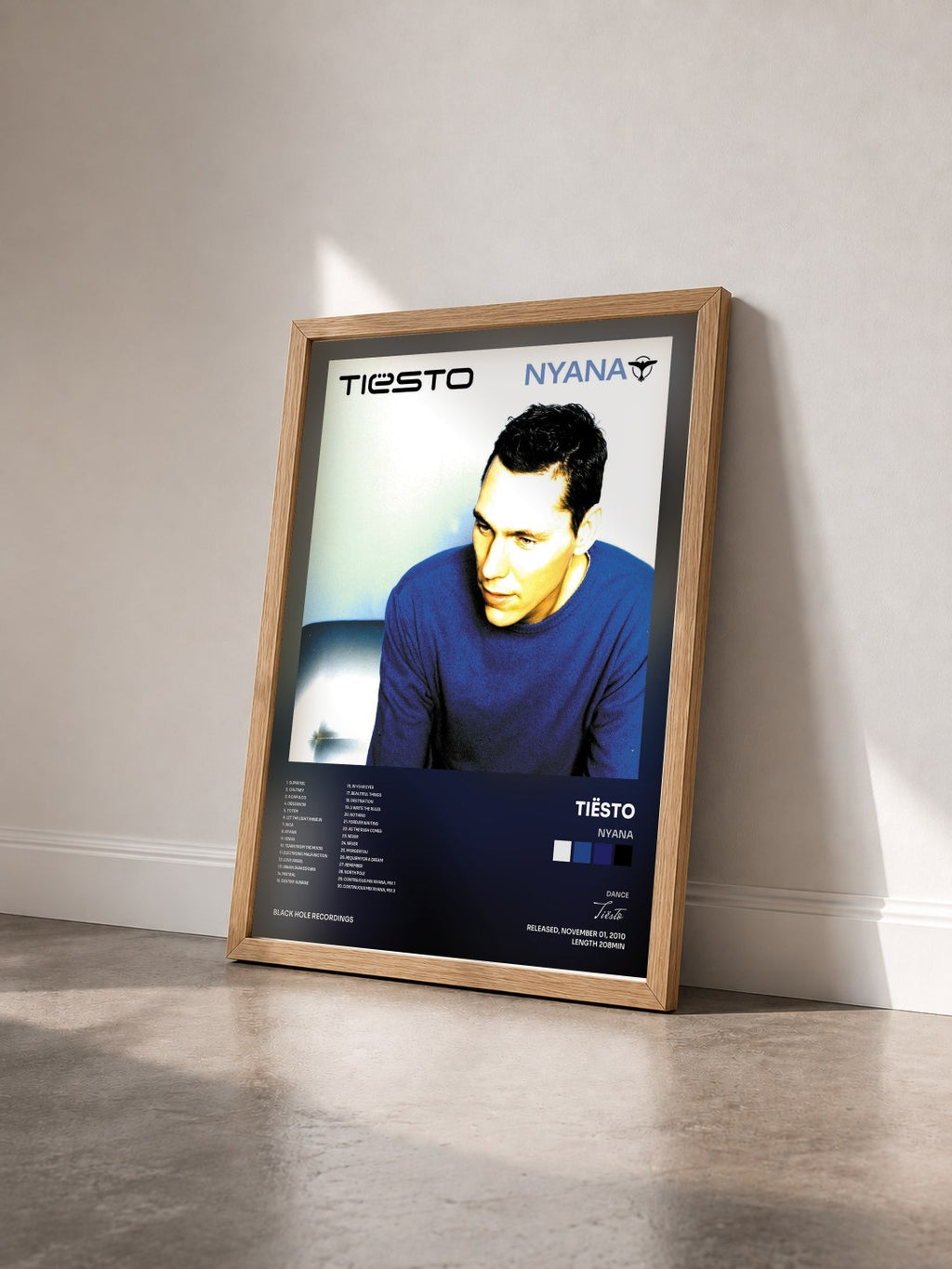 #bois Tableau de l'album Nyana de Tiësto vu de trois quarts, cadre en bois brut