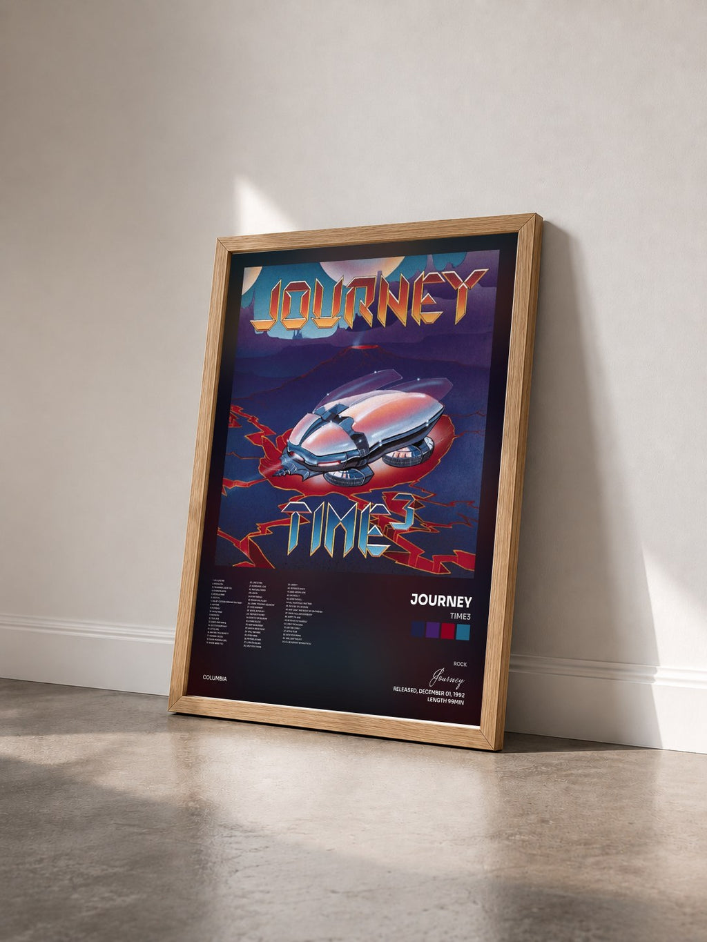 #bois Tableau de l'album Time3 de Journey vu de trois quarts, cadre en bois brut