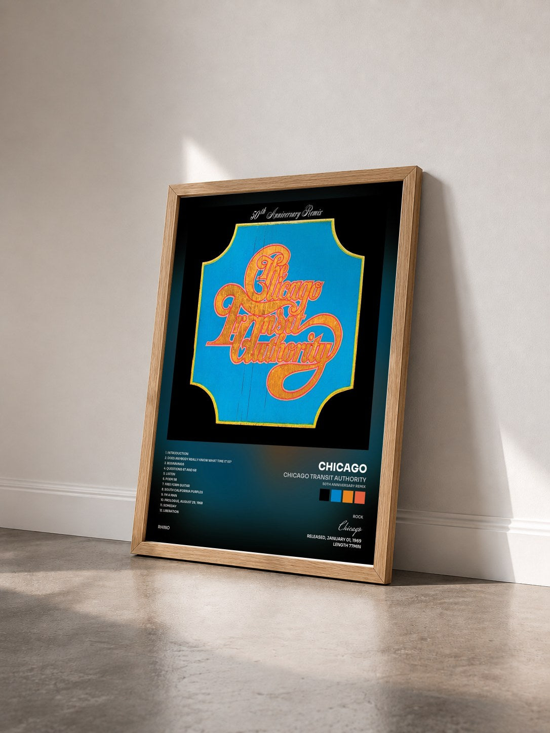 #bois Tableau de l'album Chicago Transit Authority (50th Anniversary Remix) de Chicago vu de trois quarts, cadre en bois brut