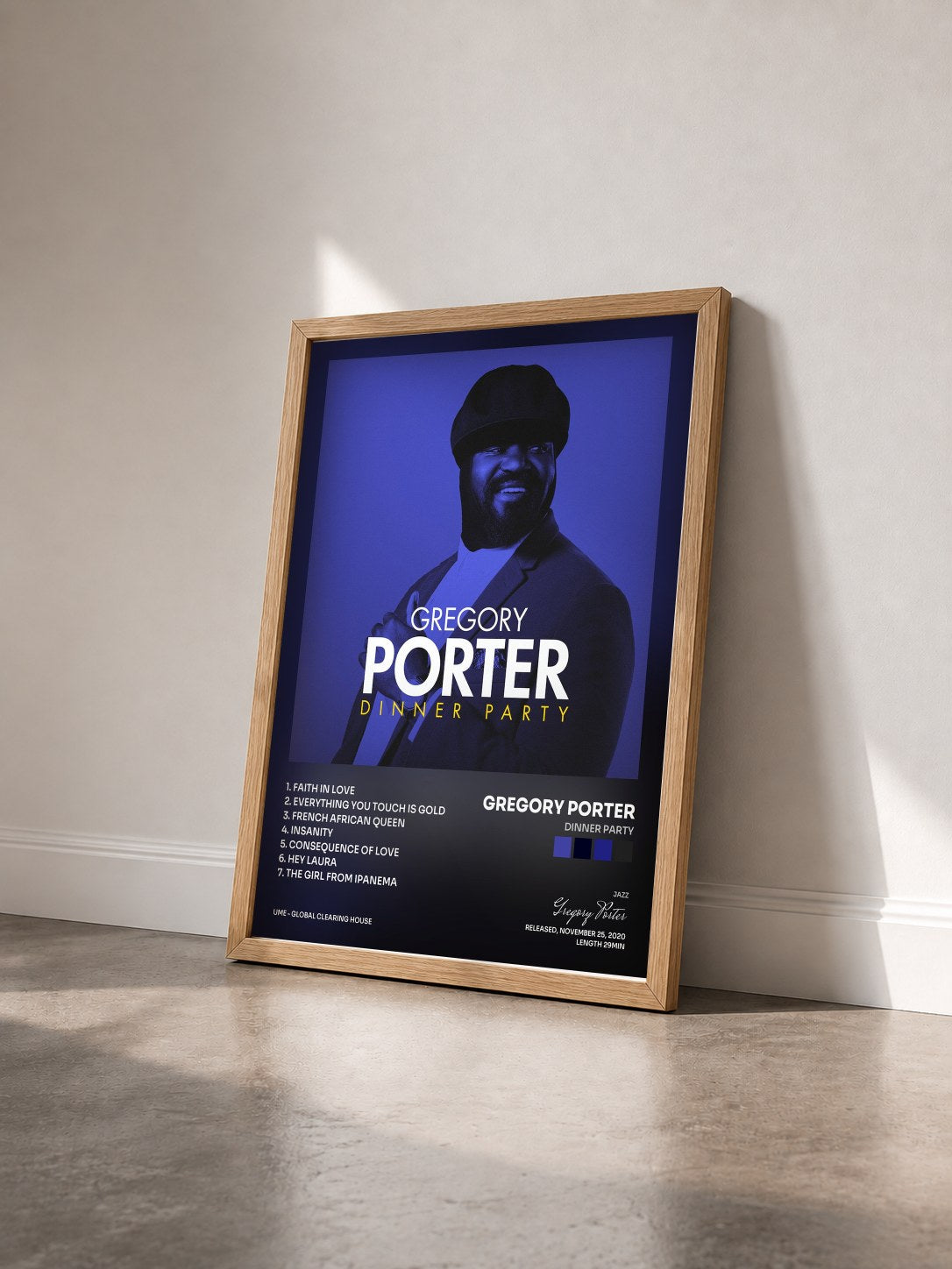 #bois Tableau de l'album Dinner Party de Gregory Porter vu de trois quarts, cadre en bois brut