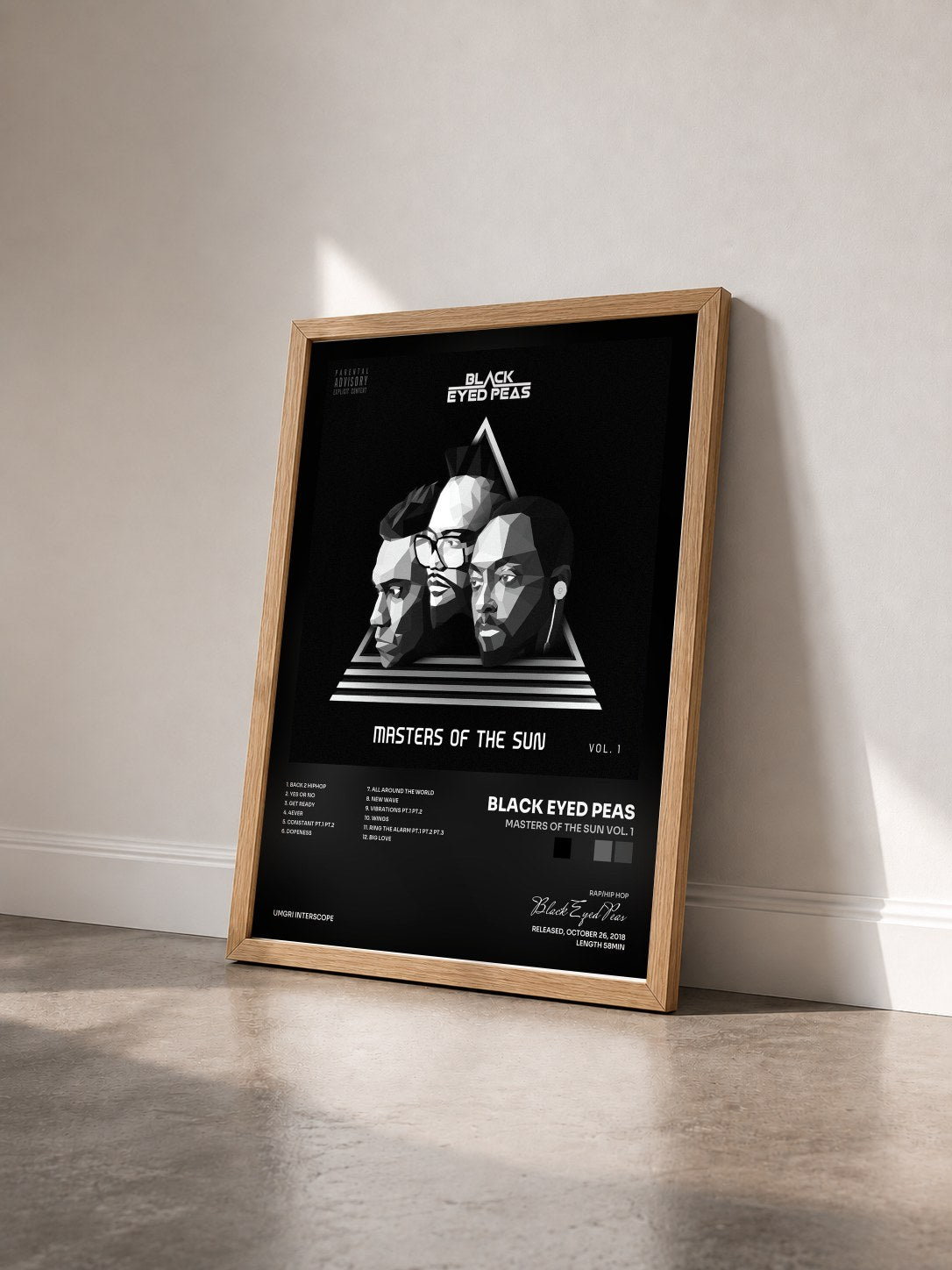 #bois Tableau de l'album MASTERS OF THE SUN VOL. 1 de Black Eyed Peas vu de trois quarts, cadre en bois brut