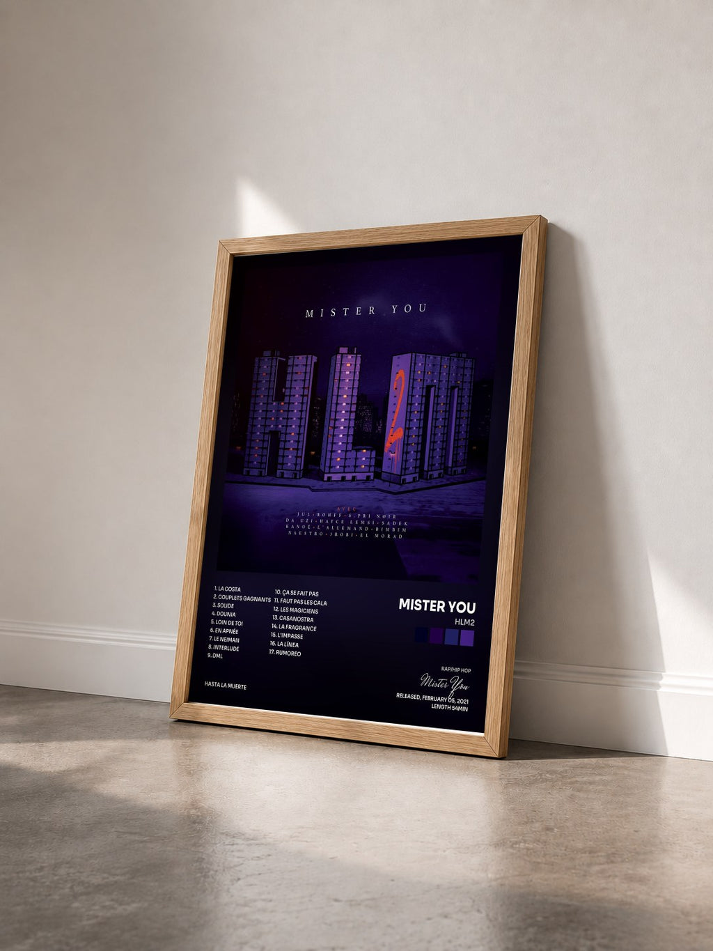 #bois Tableau de l'album HLM2 de Mister You vu de trois quarts, cadre en bois brut