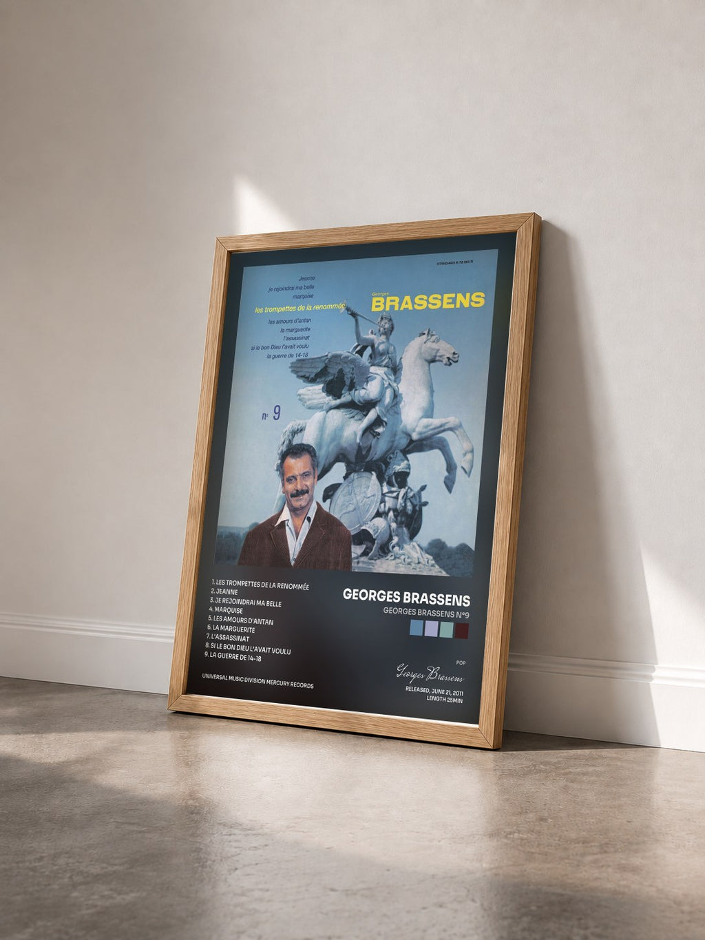 #bois Tableau de l'album Georges Brassens N°9 de Georges Brassens vu de trois quarts, cadre en bois brut
