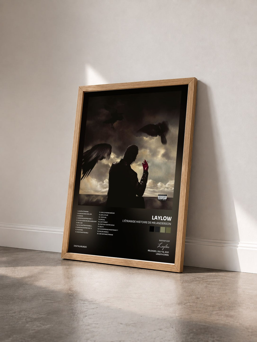 #bois Tableau de l'album L'Étrange Histoire de Mr.Anderson de Laylow vu de trois quarts, cadre en bois brut