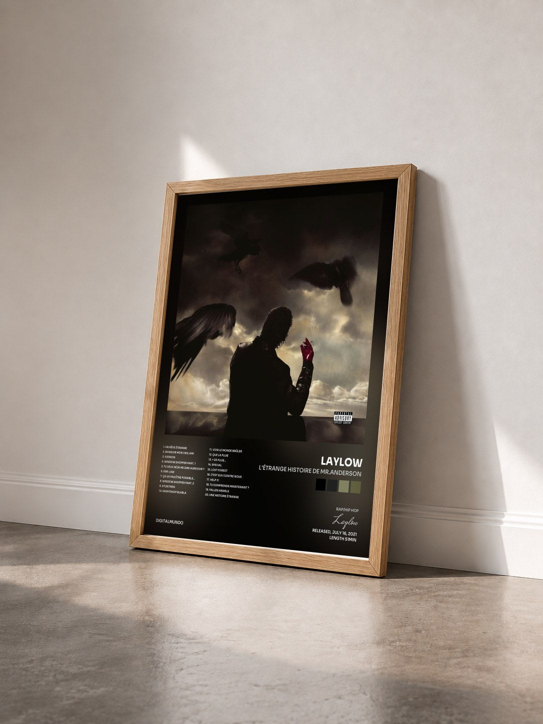 #bois Tableau de l'album L'Étrange Histoire de Mr.Anderson de Laylow vu de trois quarts, cadre en bois brut