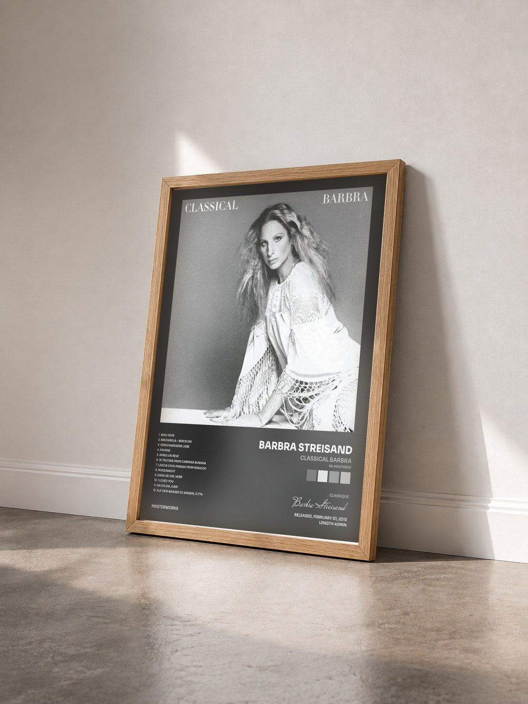 #bois Tableau de l'album Classical Barbra (Re-Mastered) de Barbra Streisand vu de trois quarts, cadre en bois brut