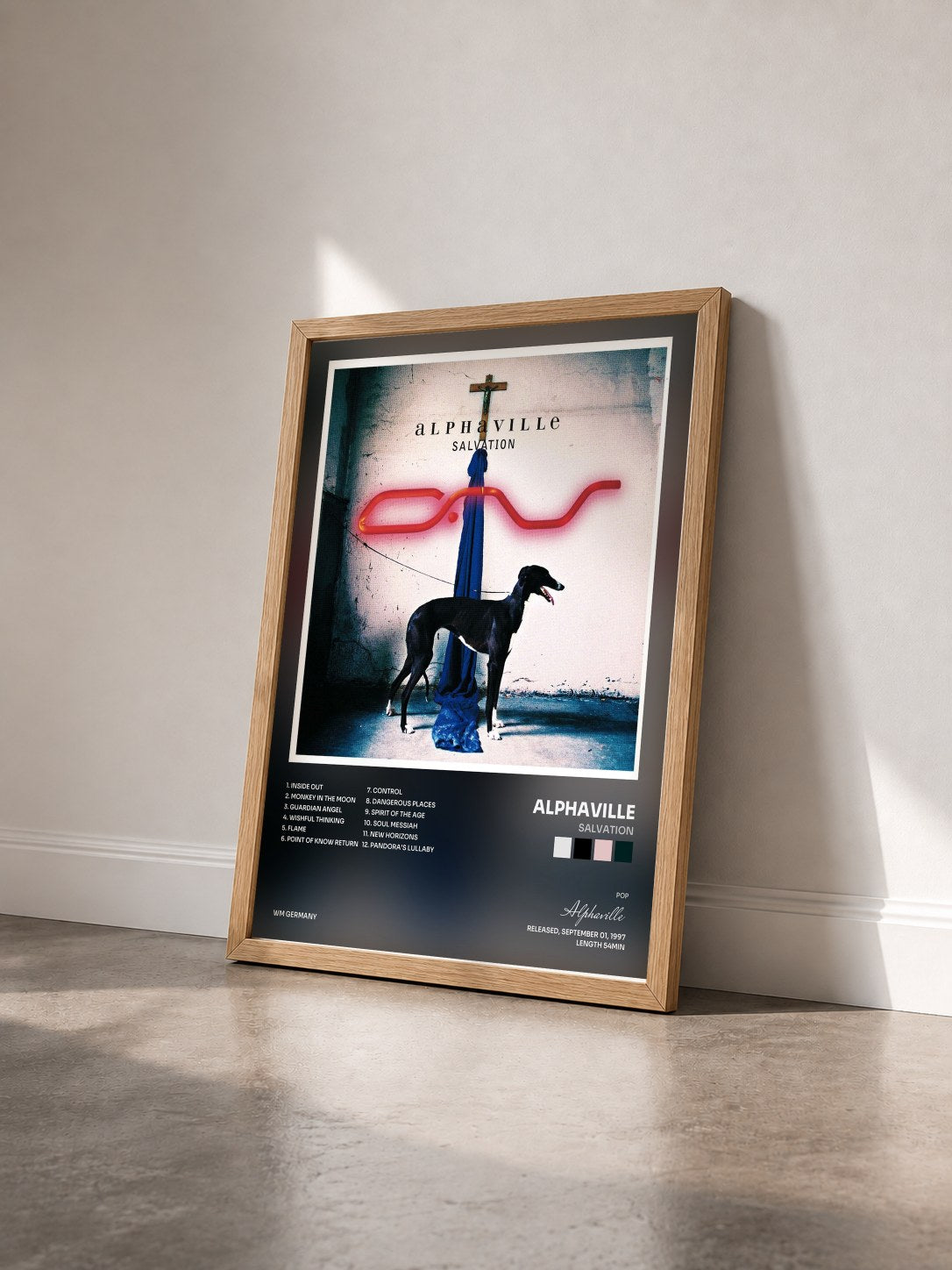 #bois Tableau de l'album Salvation de Alphaville vu de trois quarts, cadre en bois brut