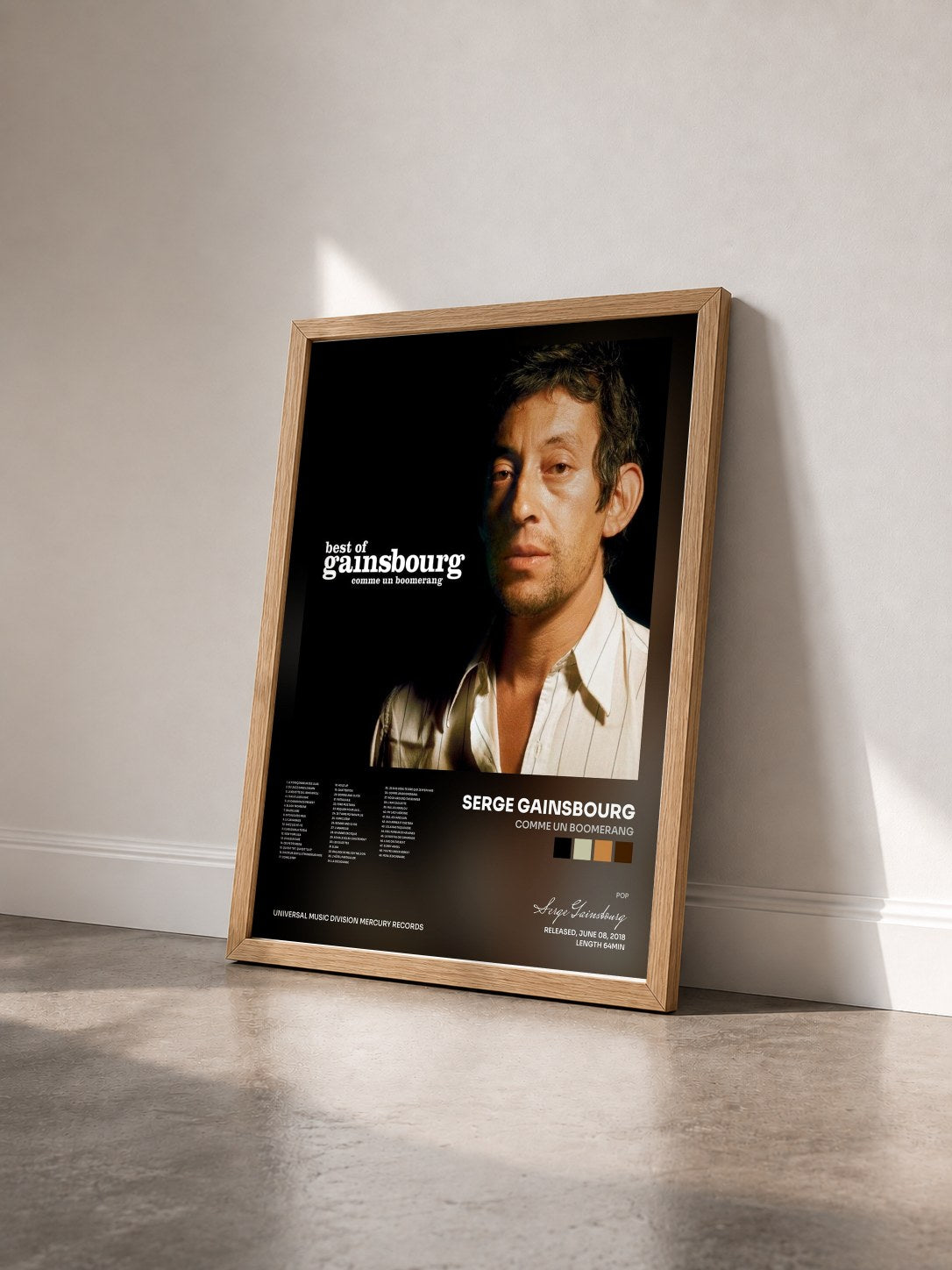 #bois Tableau de l'album Comme un boomerang de Serge Gainsbourg vu de trois quarts, cadre en bois brut
