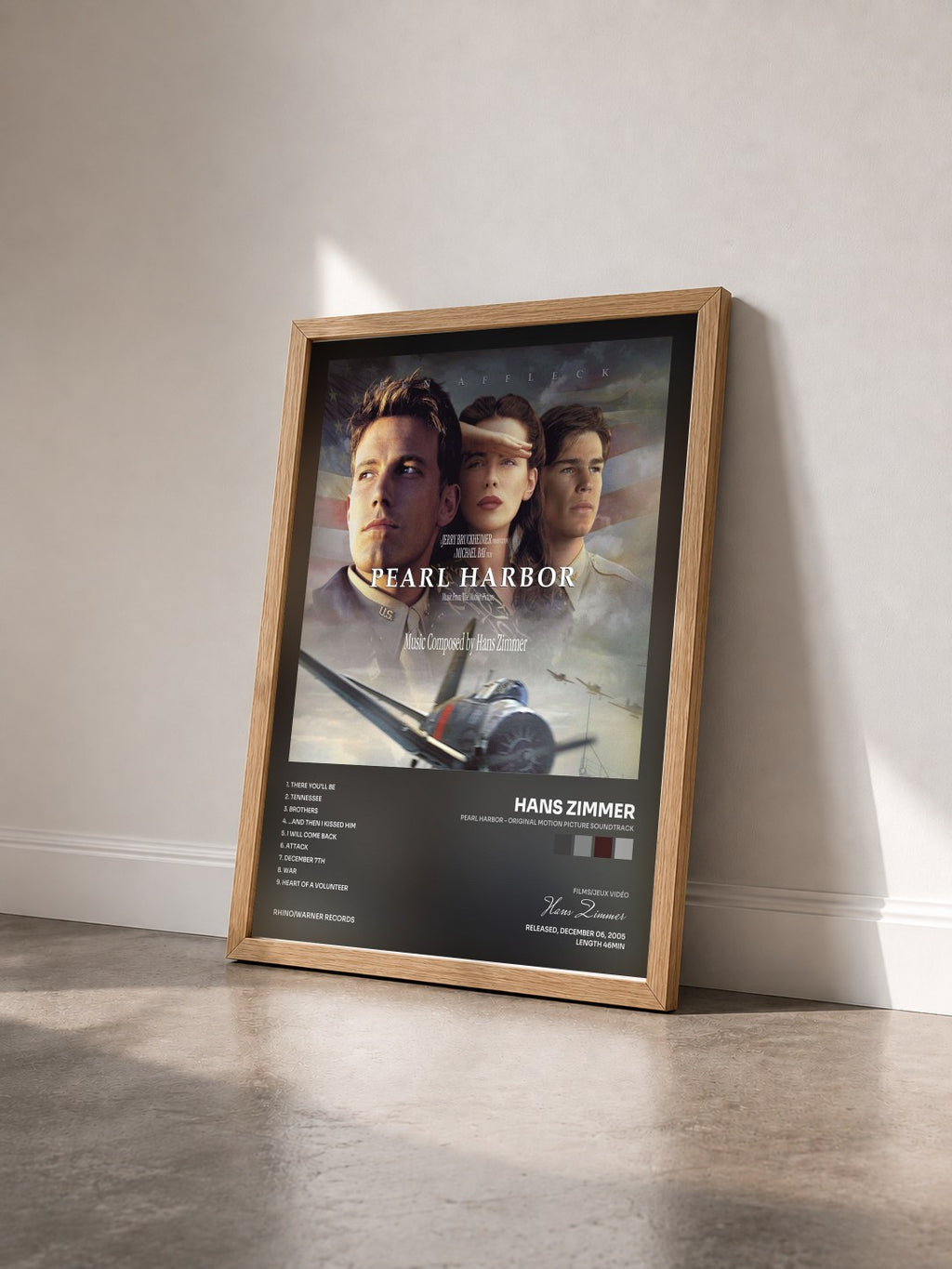 #bois Tableau de l'album Pearl Harbor - Original Motion Picture Soundtrack de Hans Zimmer vu de trois quarts, cadre en bois brut