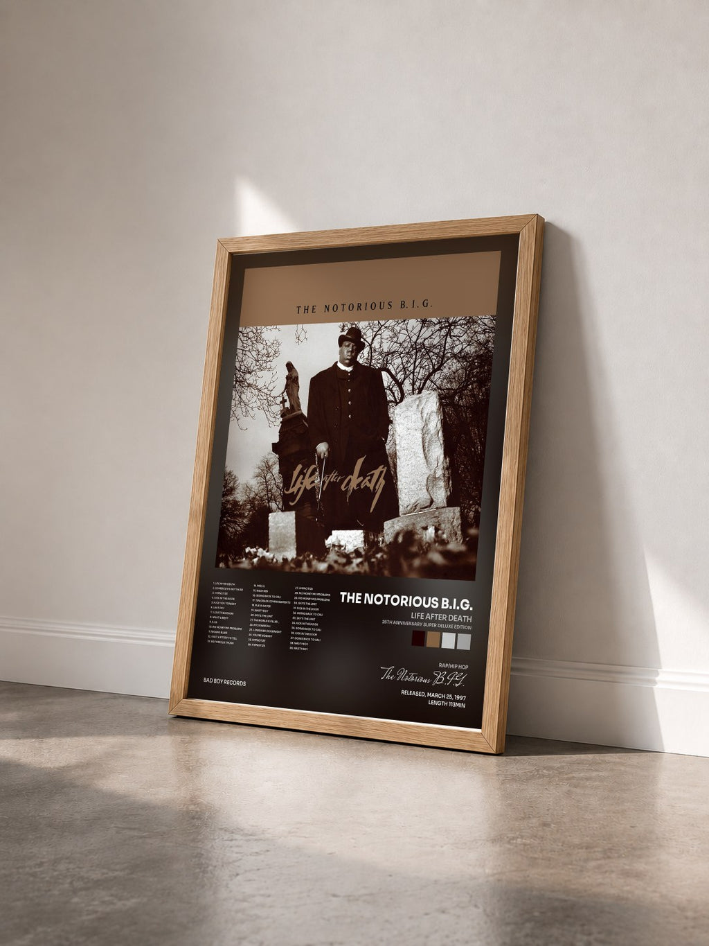 #bois Tableau de l'album Life After Death (25th Anniversary Super Deluxe Edition) de The Notorious B.I.G. vu de trois quarts, cadre en bois brut