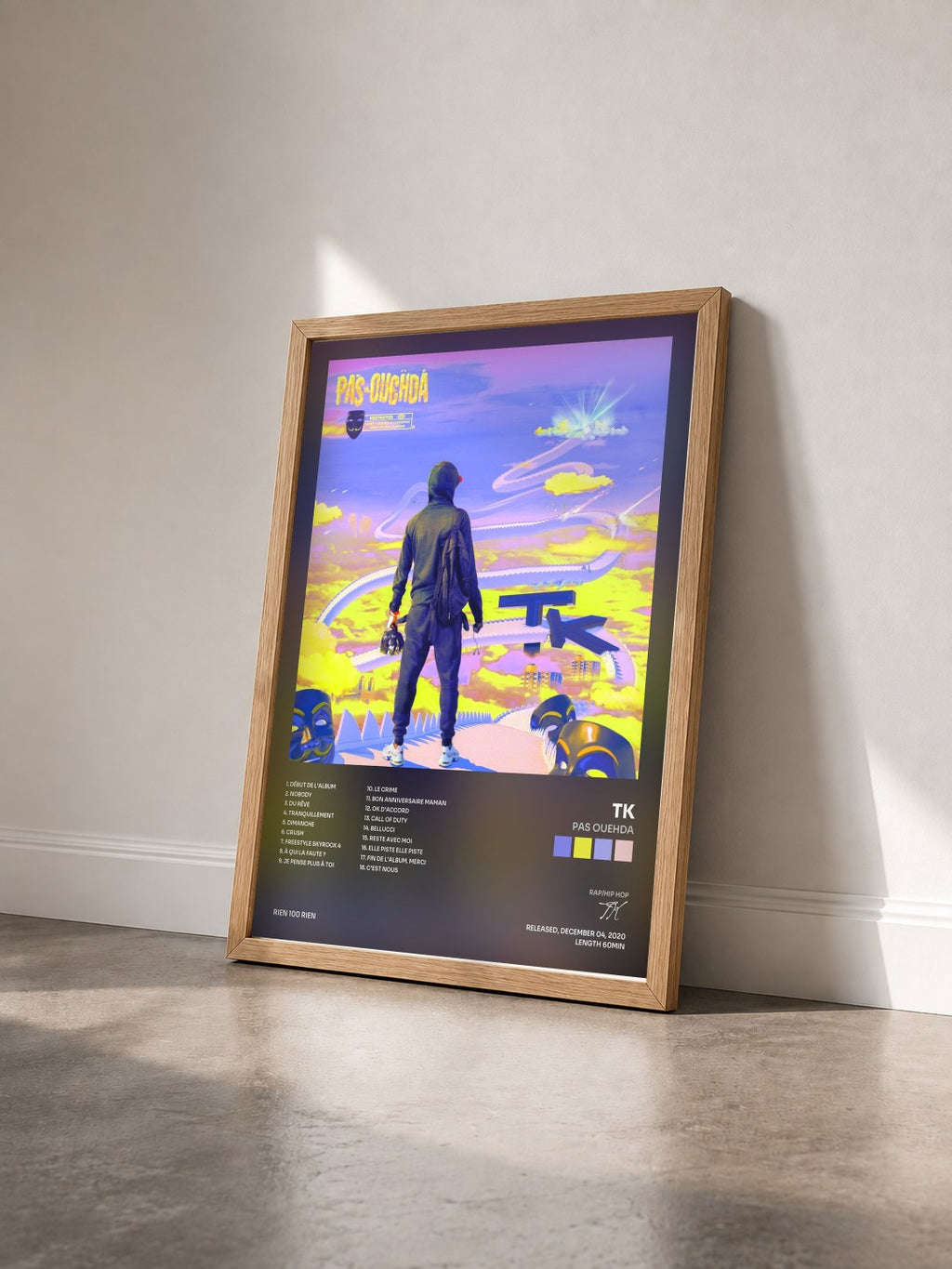 #bois Tableau de l'album Pas ouehda de TK vu de trois quarts, cadre en bois brut