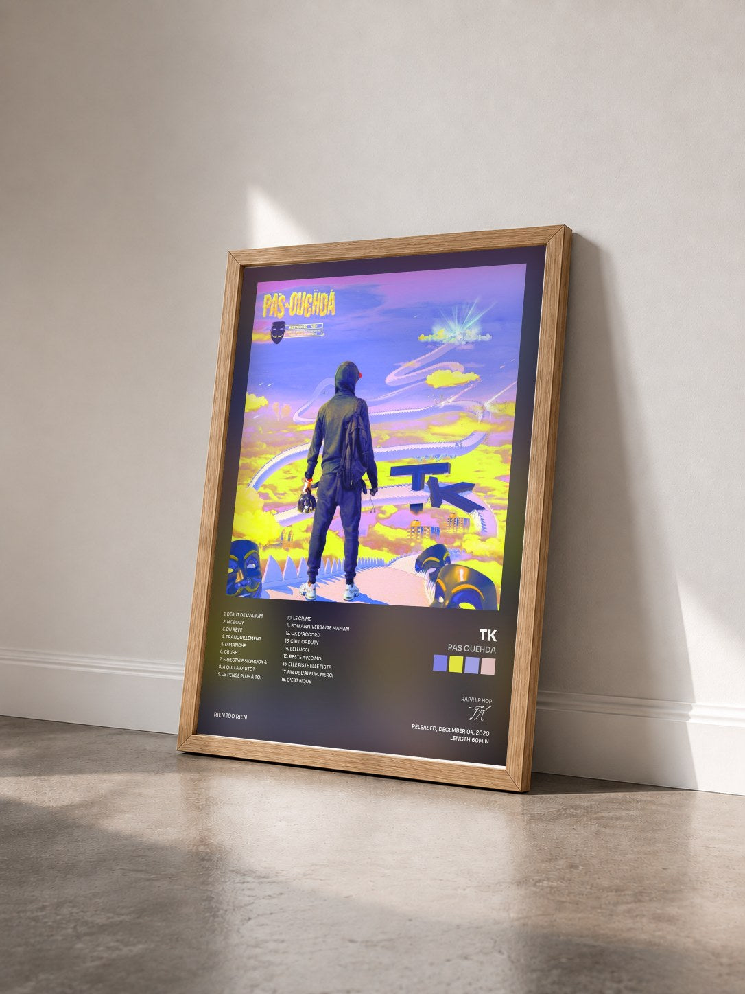 #bois Tableau de l'album Pas ouehda de TK vu de trois quarts, cadre en bois brut