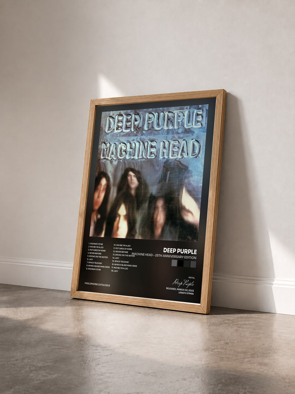 #bois Tableau de l'album Machine Head - 25th Anniversary Edition de Deep Purple vu de trois quarts, cadre en bois brut