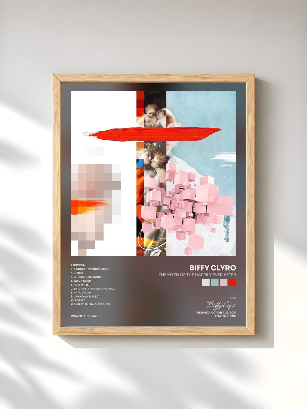 #bois Tableau de l'album The Myth of The Happily Ever After de Biffy Clyro, cadre en bois brut, imprimé et encadré en France