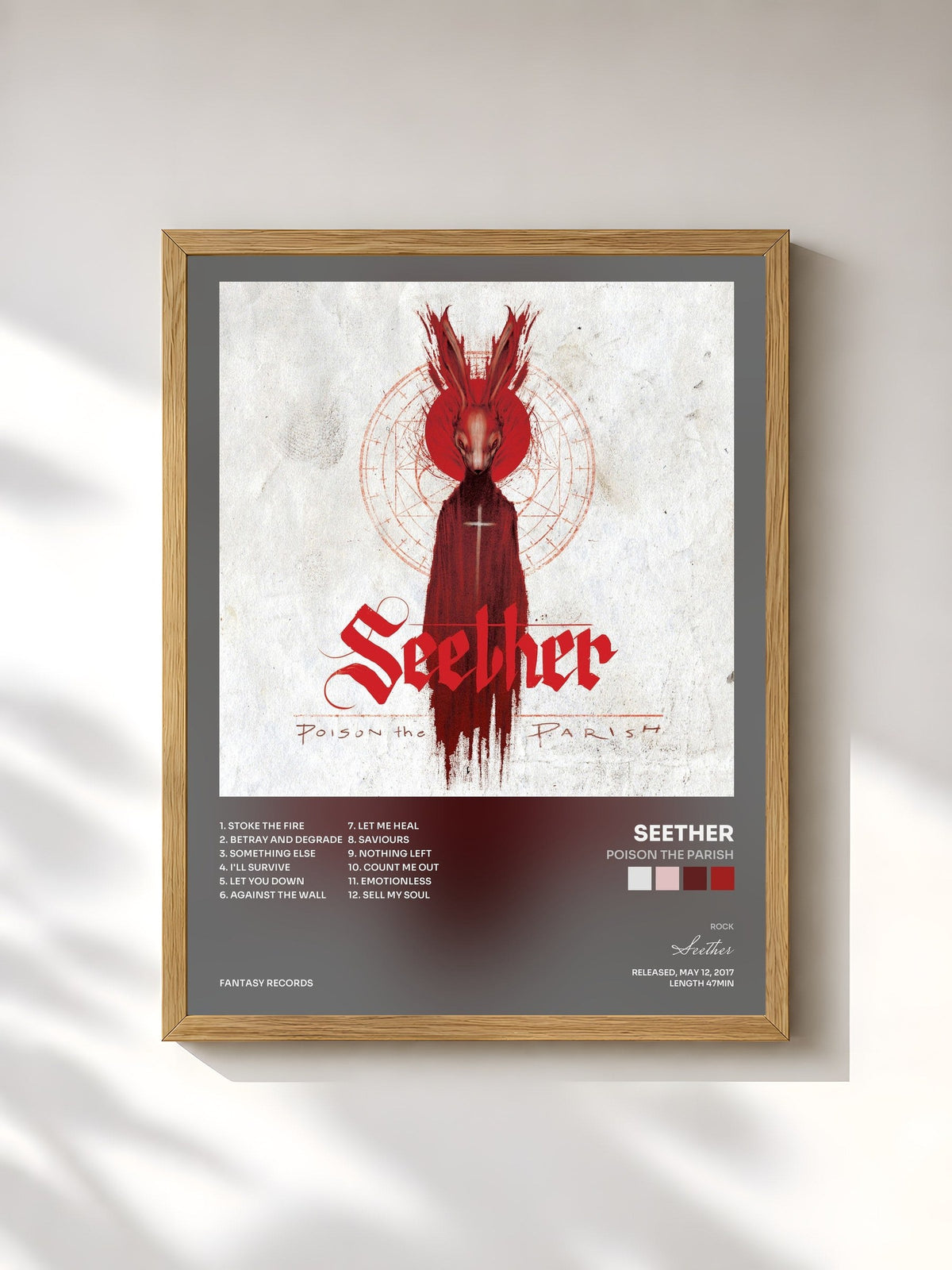 #bois Tableau de l'album Poison The Parish de Seether, cadre en bois brut, imprimé et encadré en France