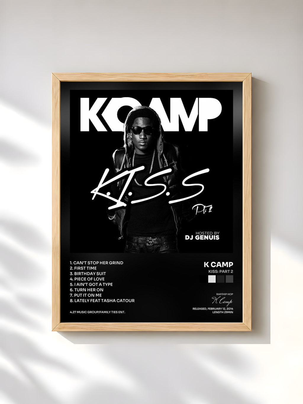 #bois Tableau de l'album Kiss: Part 2 de K Camp, cadre en bois brut, imprimé et encadré en France
