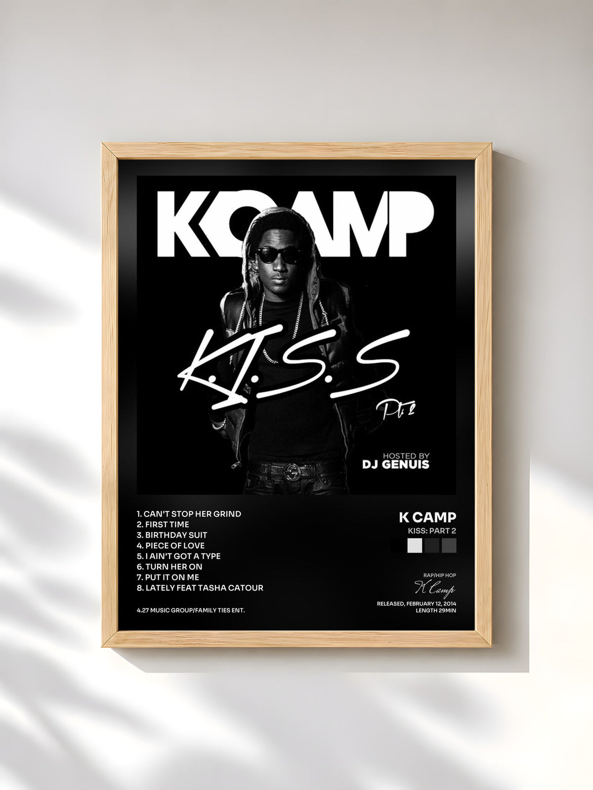#bois Tableau de l'album Kiss: Part 2 de K Camp, cadre en bois brut, imprimé et encadré en France