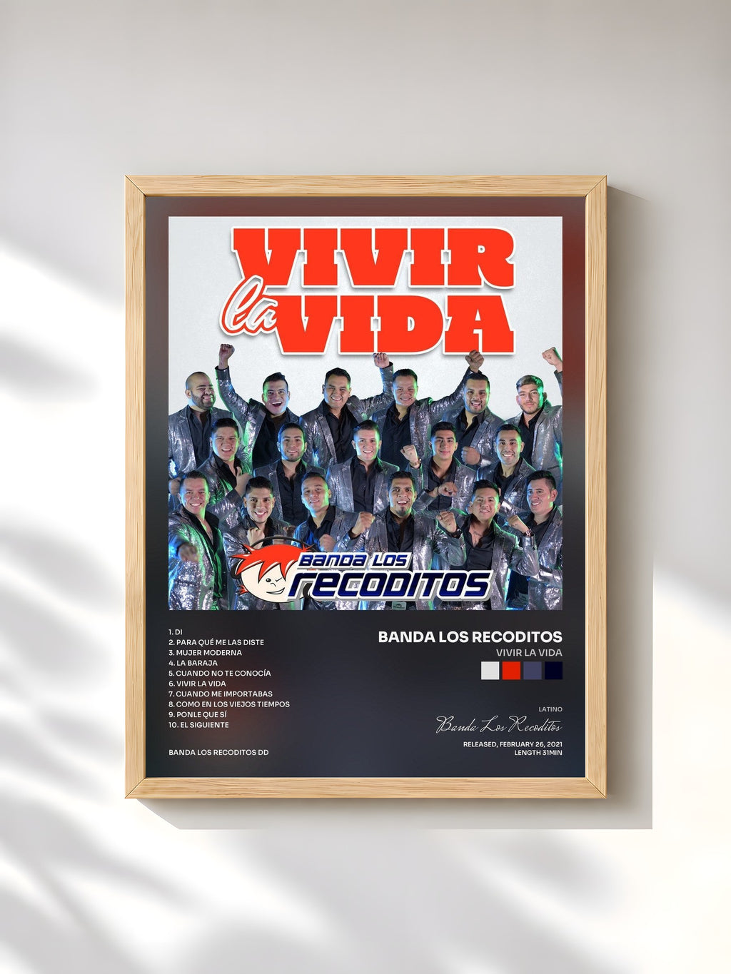 #bois Tableau de l'album Vivir La Vida de Banda Los Recoditos, cadre en bois brut, imprimé et encadré en France