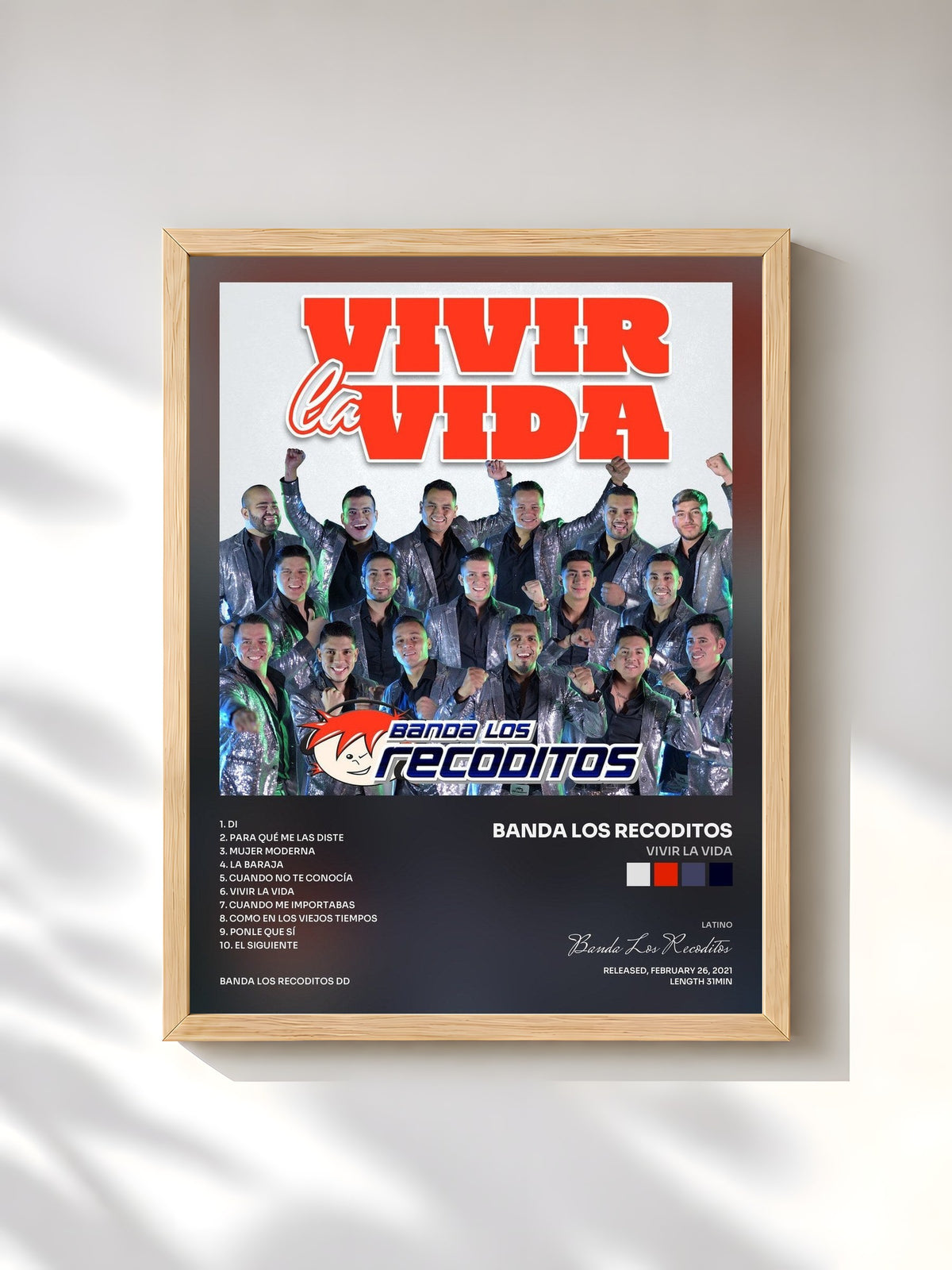 #bois Tableau de l'album Vivir La Vida de Banda Los Recoditos, cadre en bois brut, imprimé et encadré en France