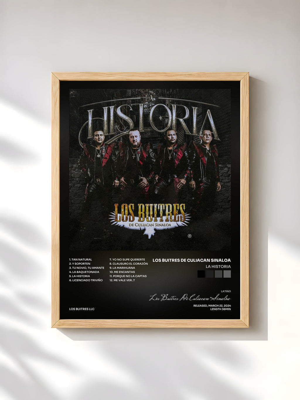 #bois Tableau de l'album La Historia de Los Buitres De Culiacan Sinaloa, cadre en bois brut, imprimé et encadré en France