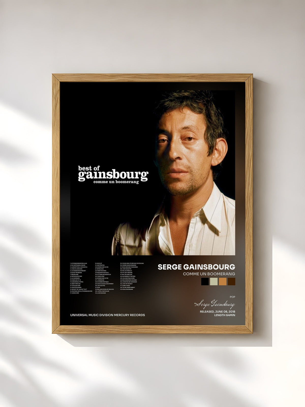 #bois Tableau de l'album Comme un boomerang de Serge Gainsbourg, cadre en bois brut, imprimé et encadré en France