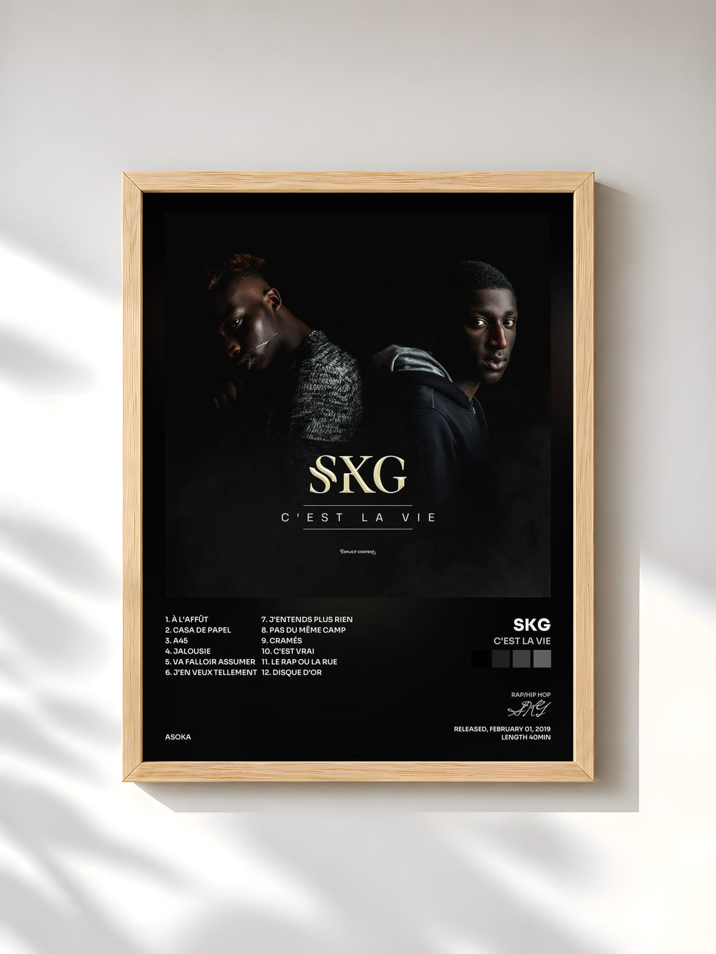 #bois Tableau de l'album C'est la vie de SKG, cadre en bois brut, imprimé et encadré en France