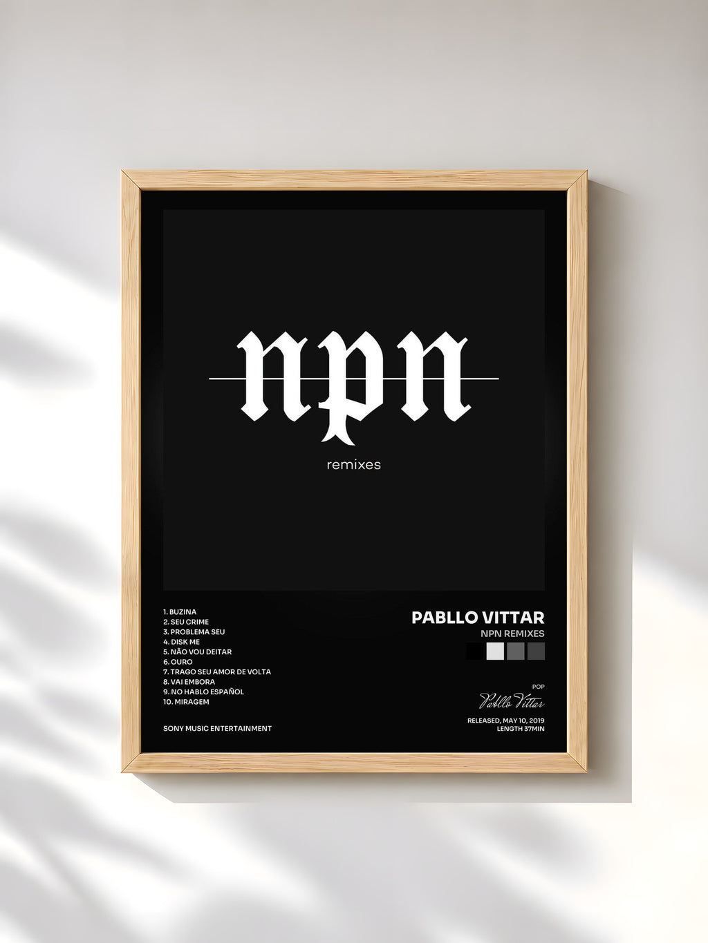 #bois Tableau de l'album NPN Remixes de Pabllo Vittar, cadre en bois brut, imprimé et encadré en France