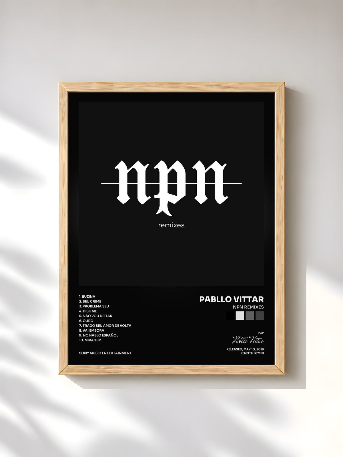 #bois Tableau de l'album NPN Remixes de Pabllo Vittar, cadre en bois brut, imprimé et encadré en France