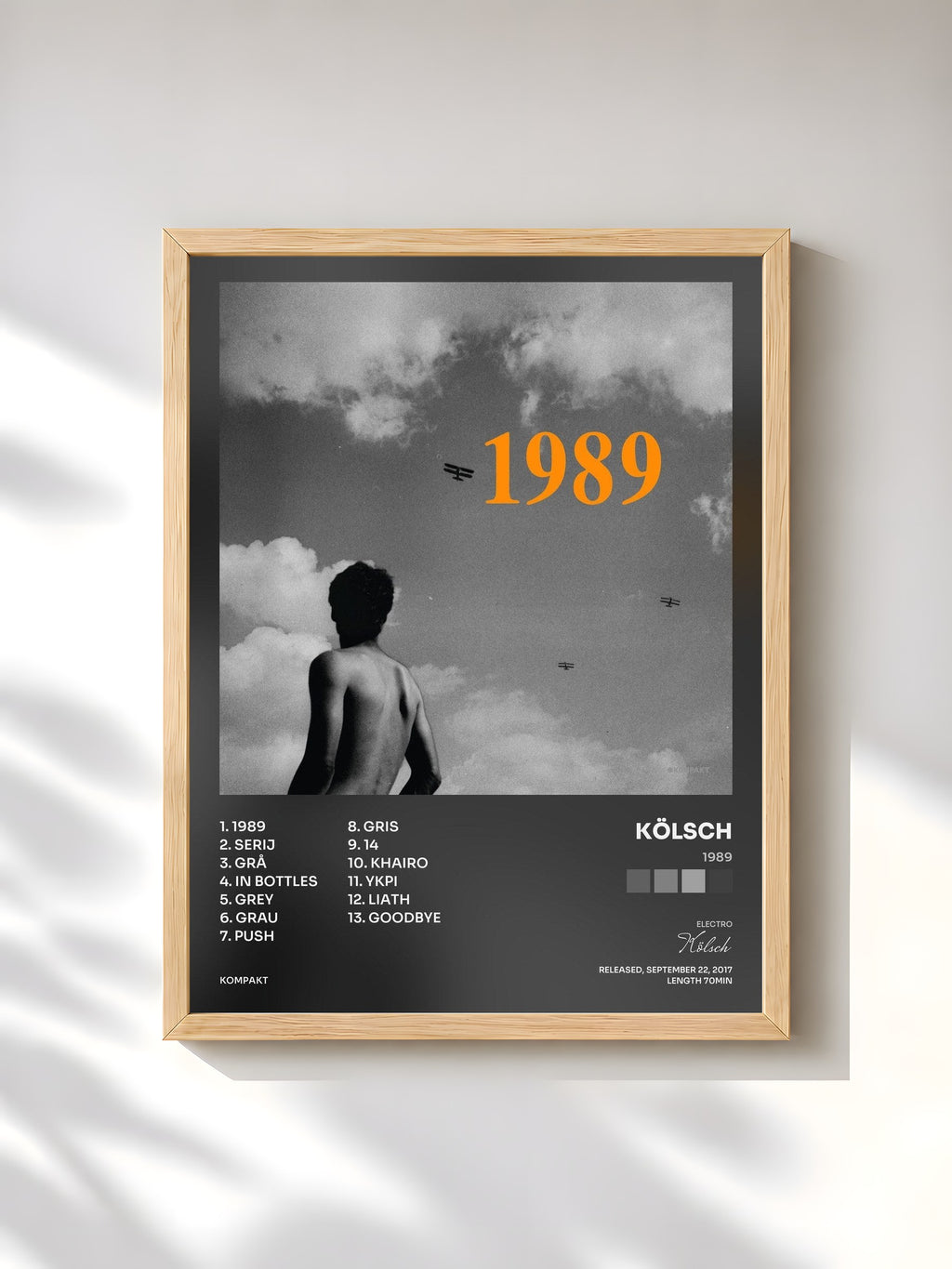 #bois Tableau de l'album 1989 de Kölsch, cadre en bois brut, imprimé et encadré en France