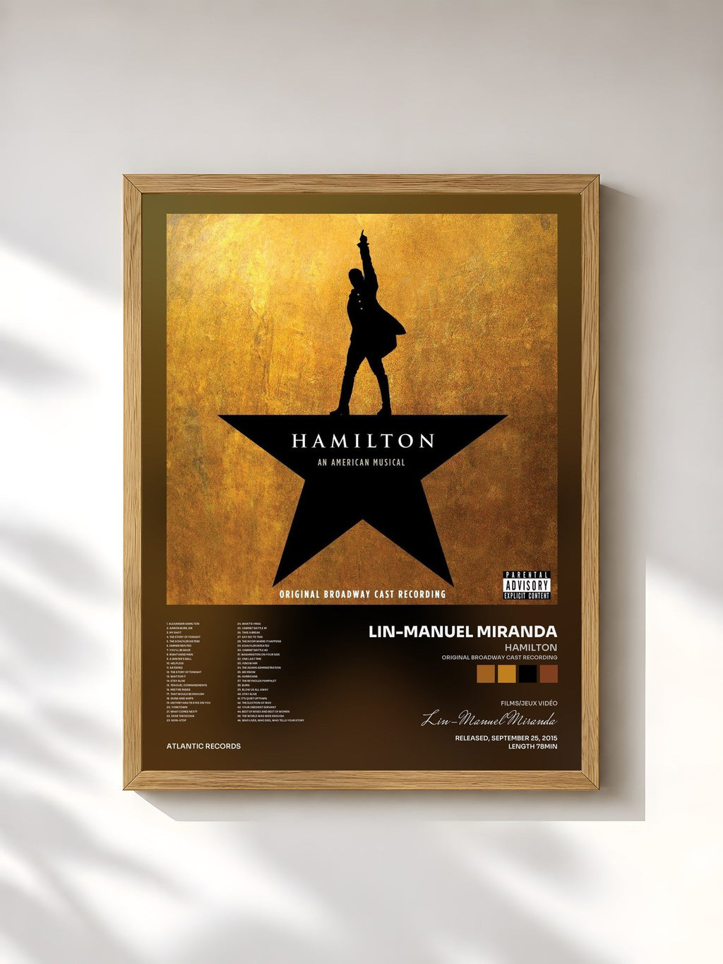 #bois Tableau de l'album Hamilton (Original Broadway Cast Recording) de Lin-Manuel Miranda, cadre en bois brut, imprimé et encadré en France