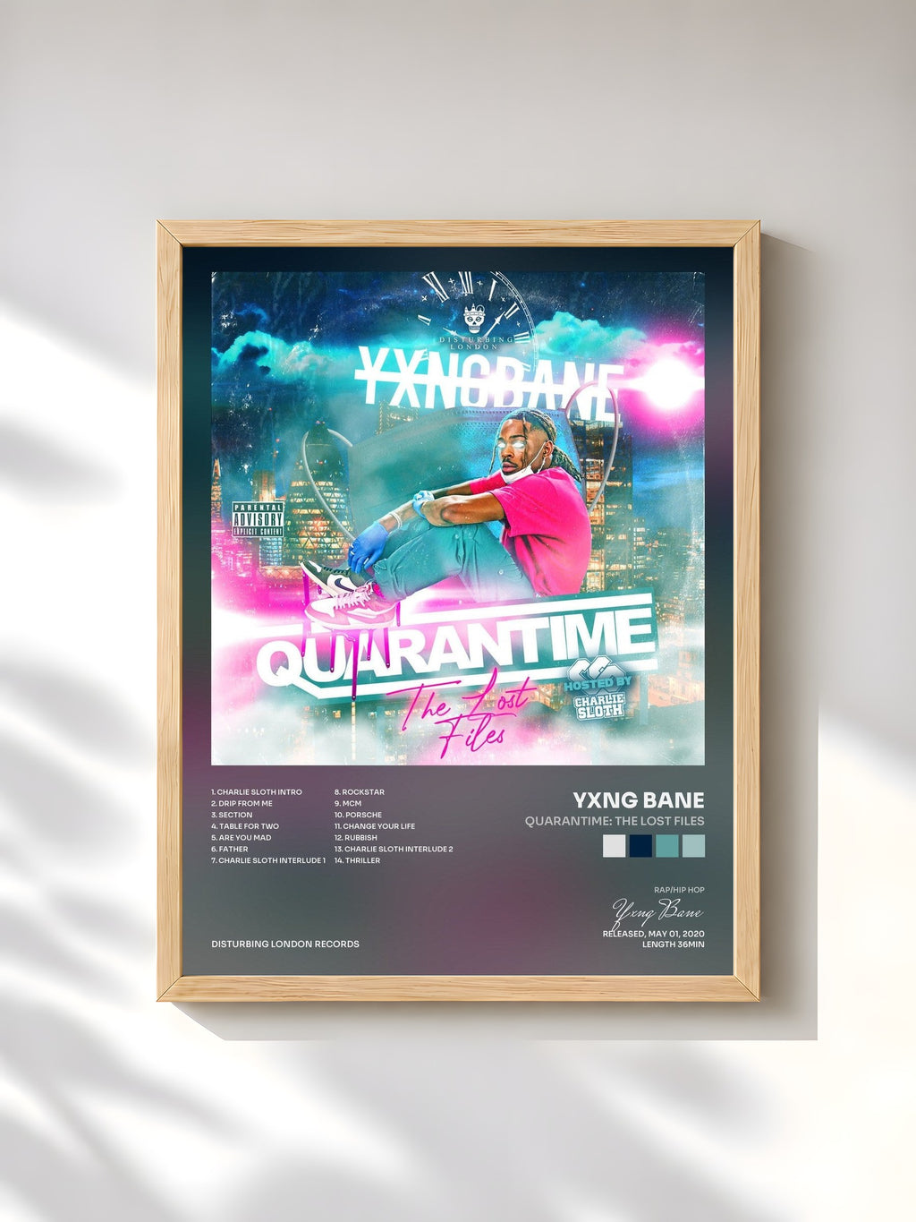 #bois Tableau de l'album Quarantime: The Lost Files de Yxng Bane, cadre en bois brut, imprimé et encadré en France