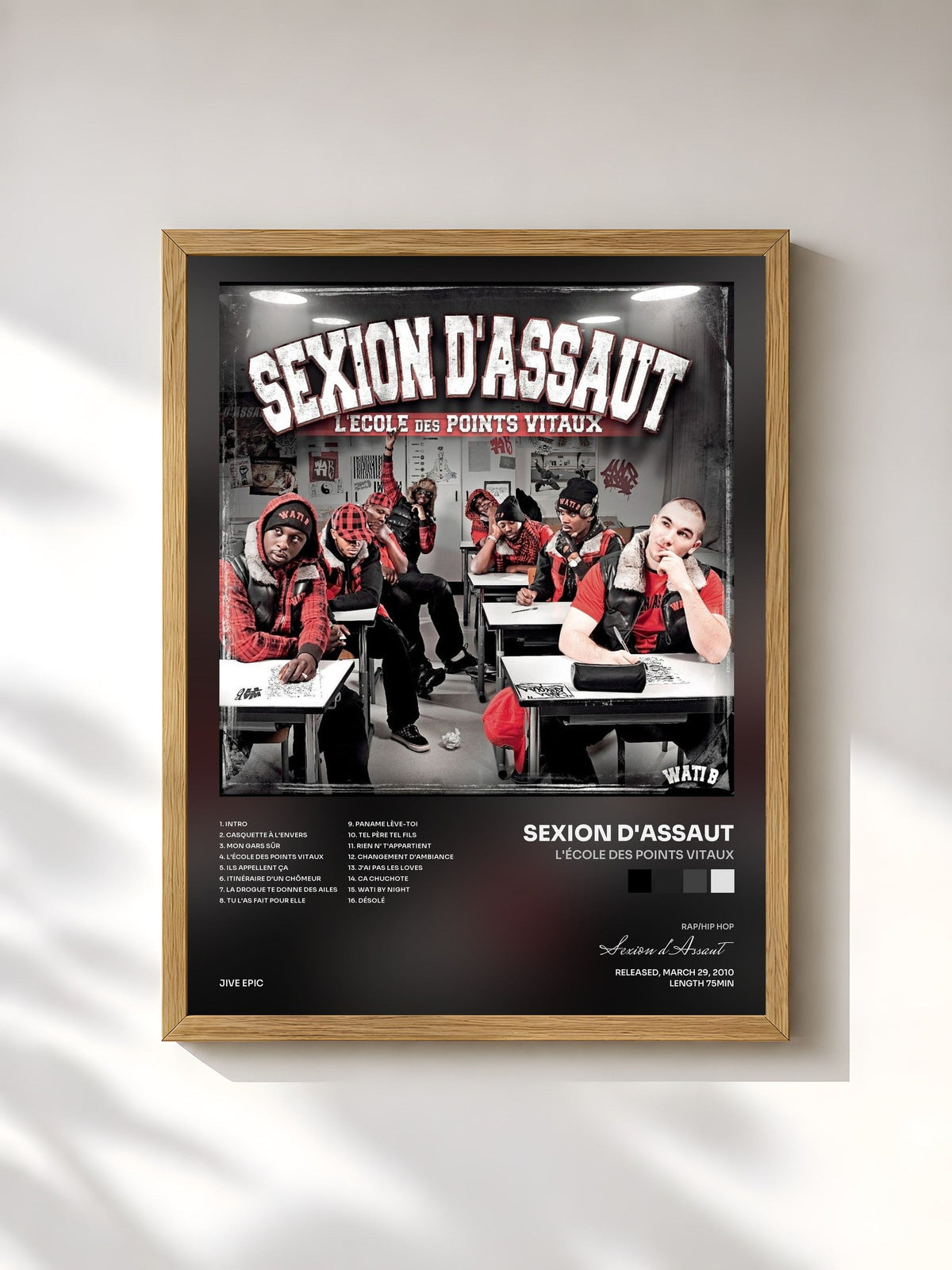 #bois Tableau de l'album L'école des points vitaux de Sexion d'Assaut, cadre en bois brut, imprimé et encadré en France