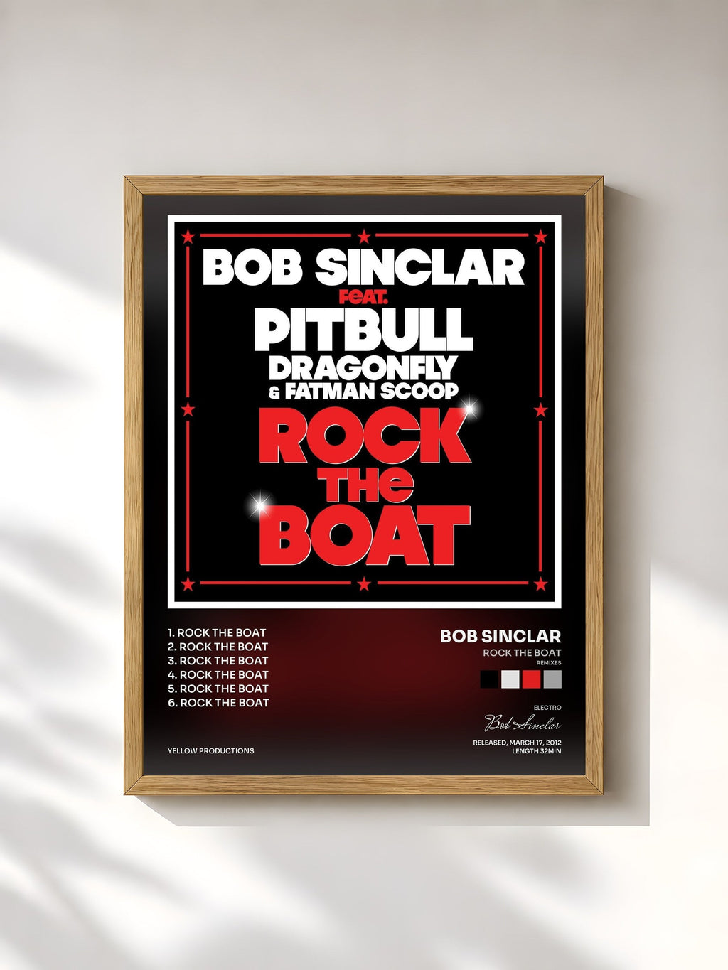 #bois Tableau de l'album Rock the Boat (Remixes) de Bob Sinclar, cadre en bois brut, imprimé et encadré en France