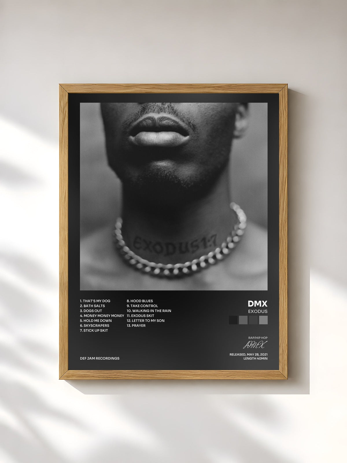 #bois Tableau de l'album Exodus de DMX, cadre en bois brut, imprimé et encadré en France