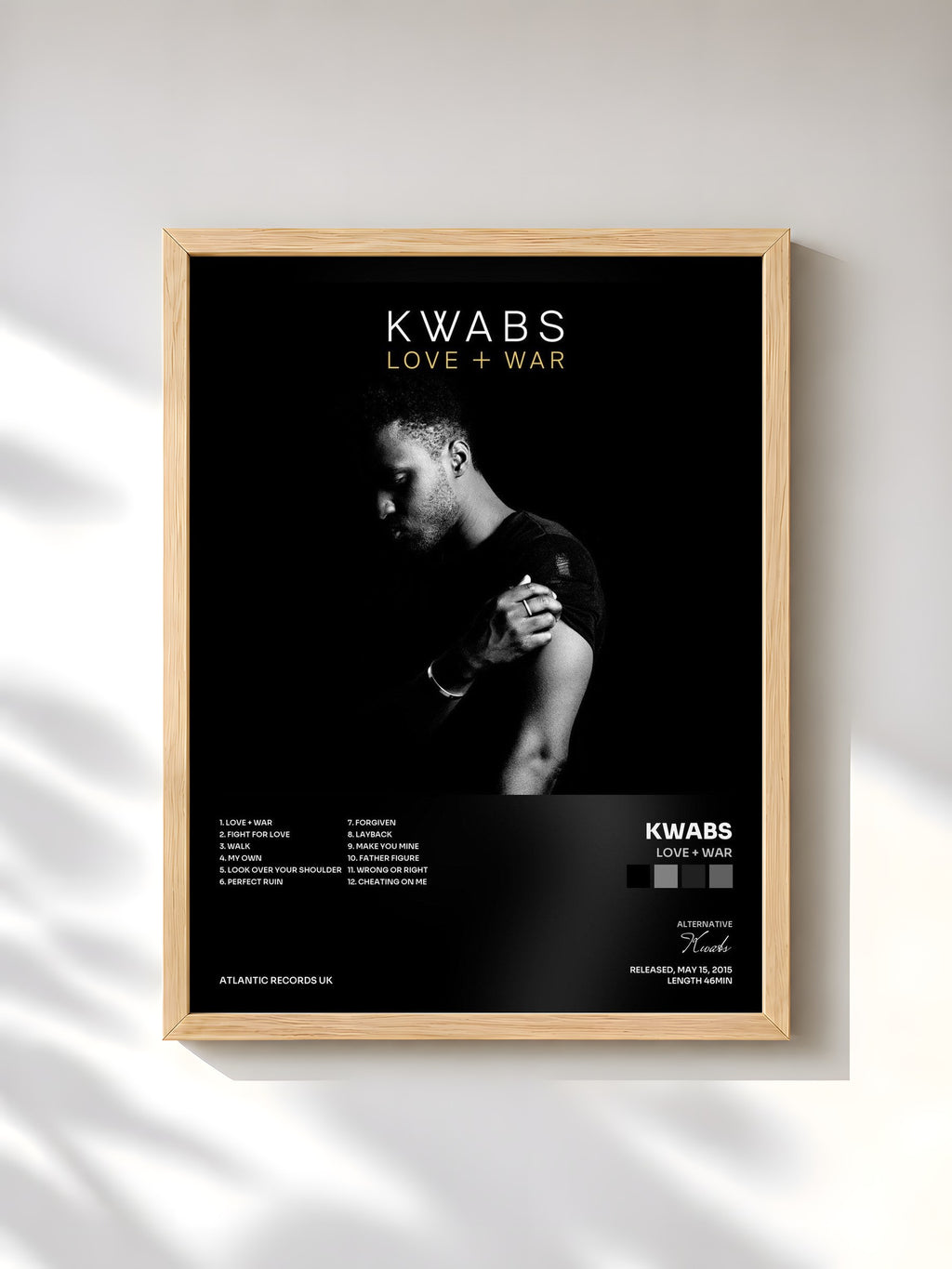 #bois Tableau de l'album Love + War de Kwabs, cadre en bois brut, imprimé et encadré en France