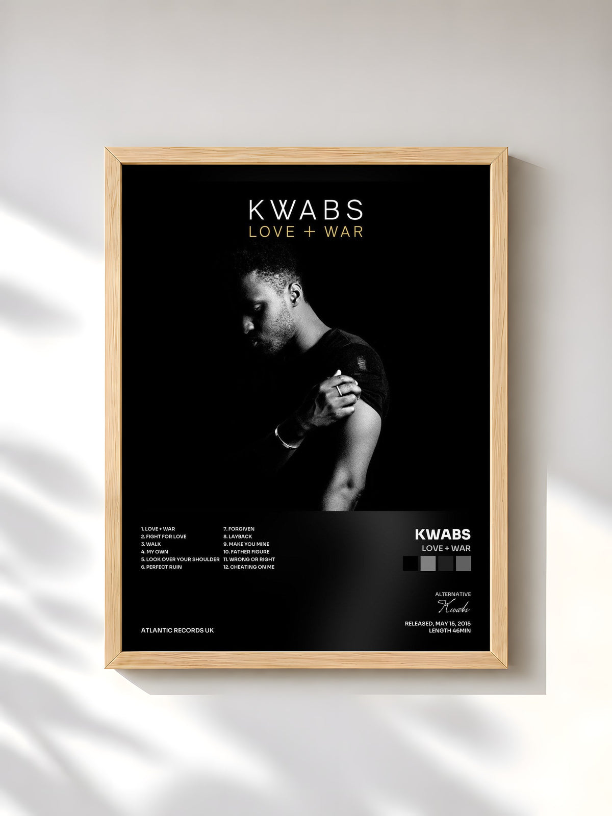 #bois Tableau de l'album Love + War de Kwabs, cadre en bois brut, imprimé et encadré en France