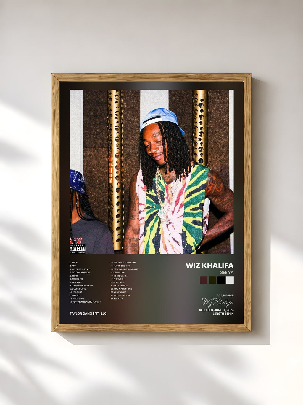#bois Tableau de l'album See Ya de Wiz Khalifa, cadre en bois brut, imprimé et encadré en France