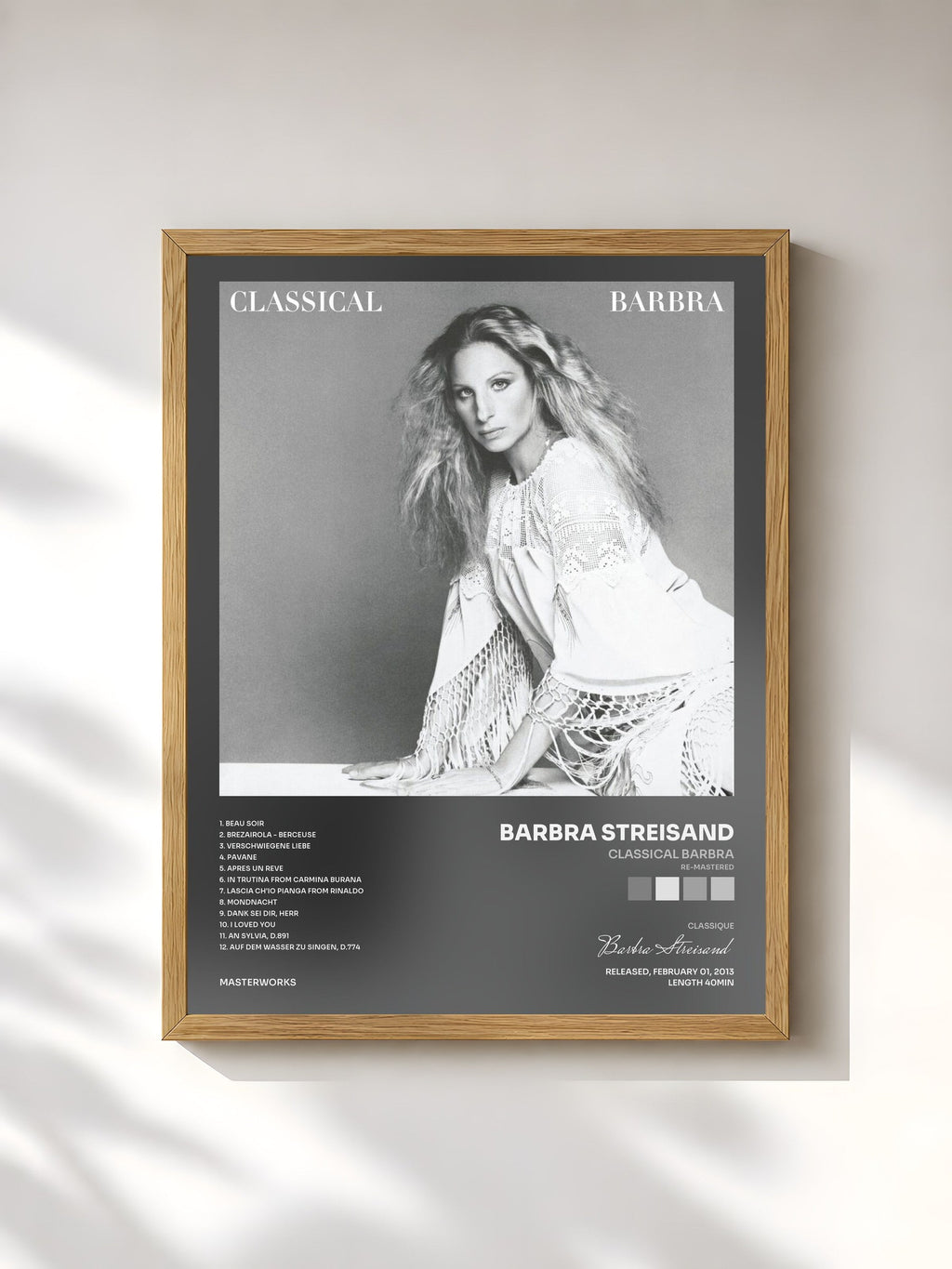 #bois Tableau de l'album Classical Barbra (Re-Mastered) de Barbra Streisand, cadre en bois brut, imprimé et encadré en France