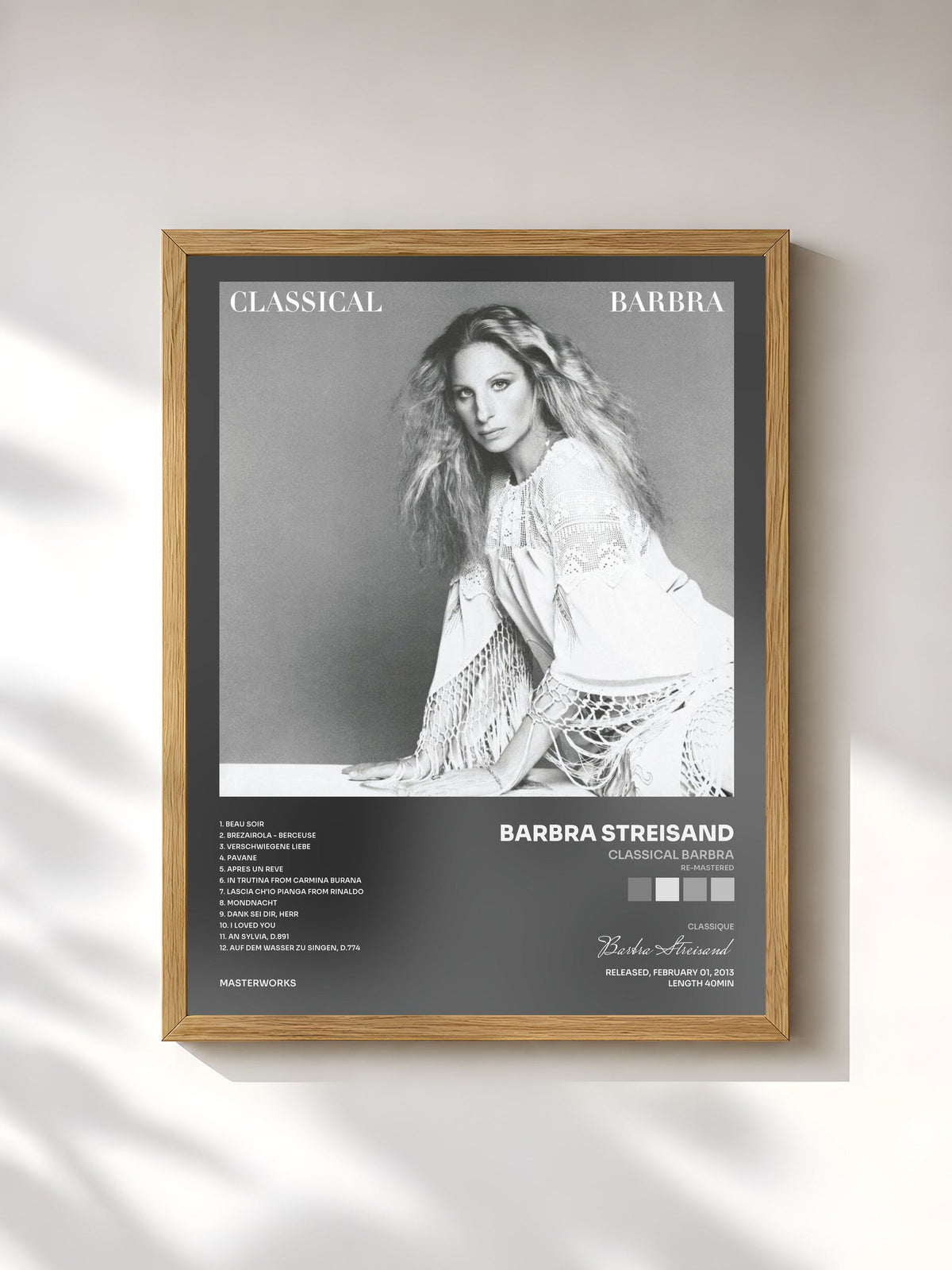 #bois Tableau de l'album Classical Barbra (Re-Mastered) de Barbra Streisand, cadre en bois brut, imprimé et encadré en France